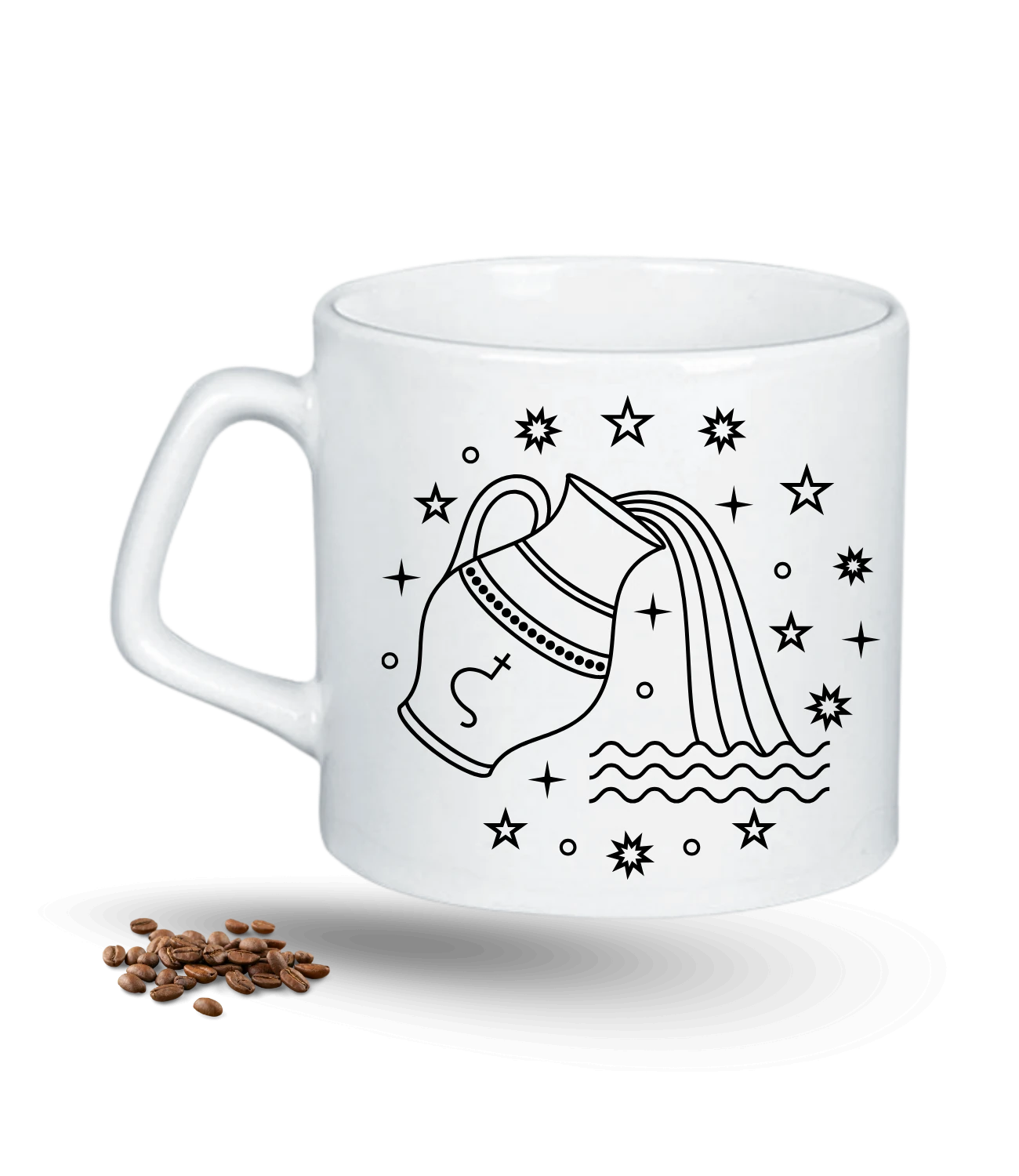 Kova Burcu Zodyak Baskılı Porselen Afilli Kupa Bardak