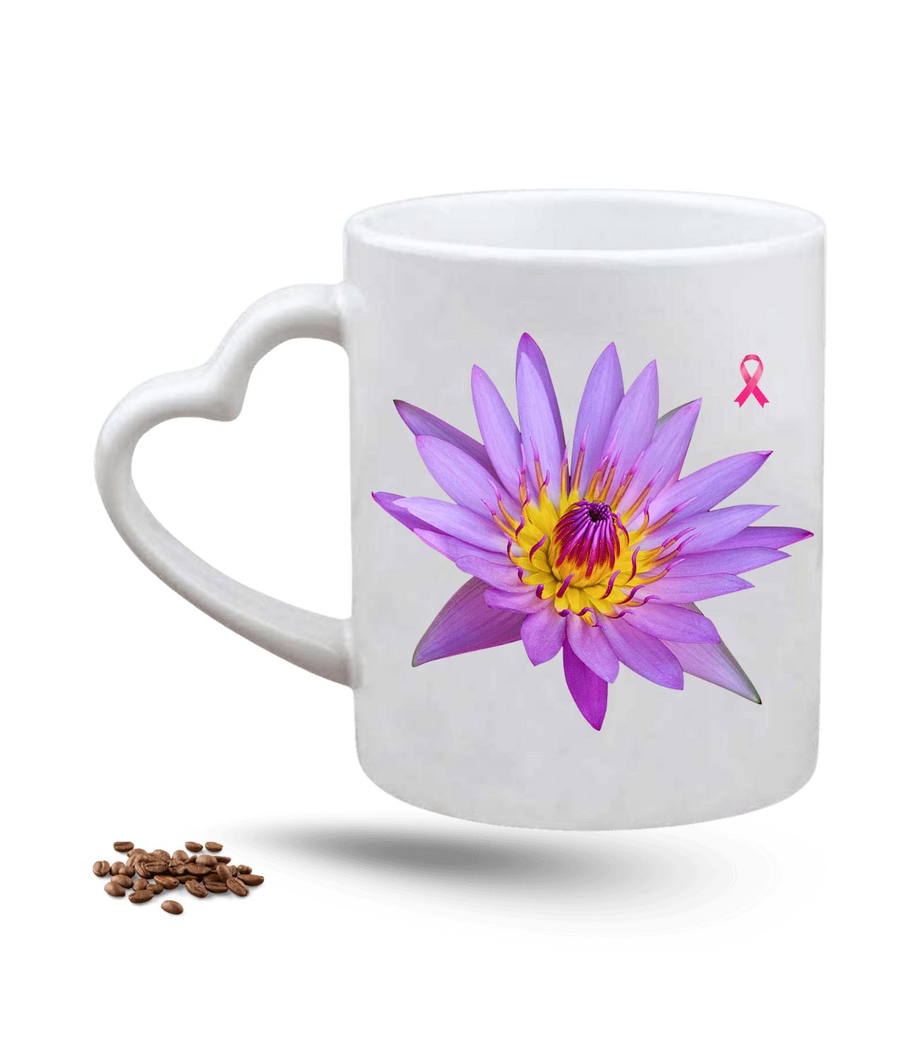 Mor Lotus Çiçeği Baskılı Porselen Kalp Kulp Kupa Bardak