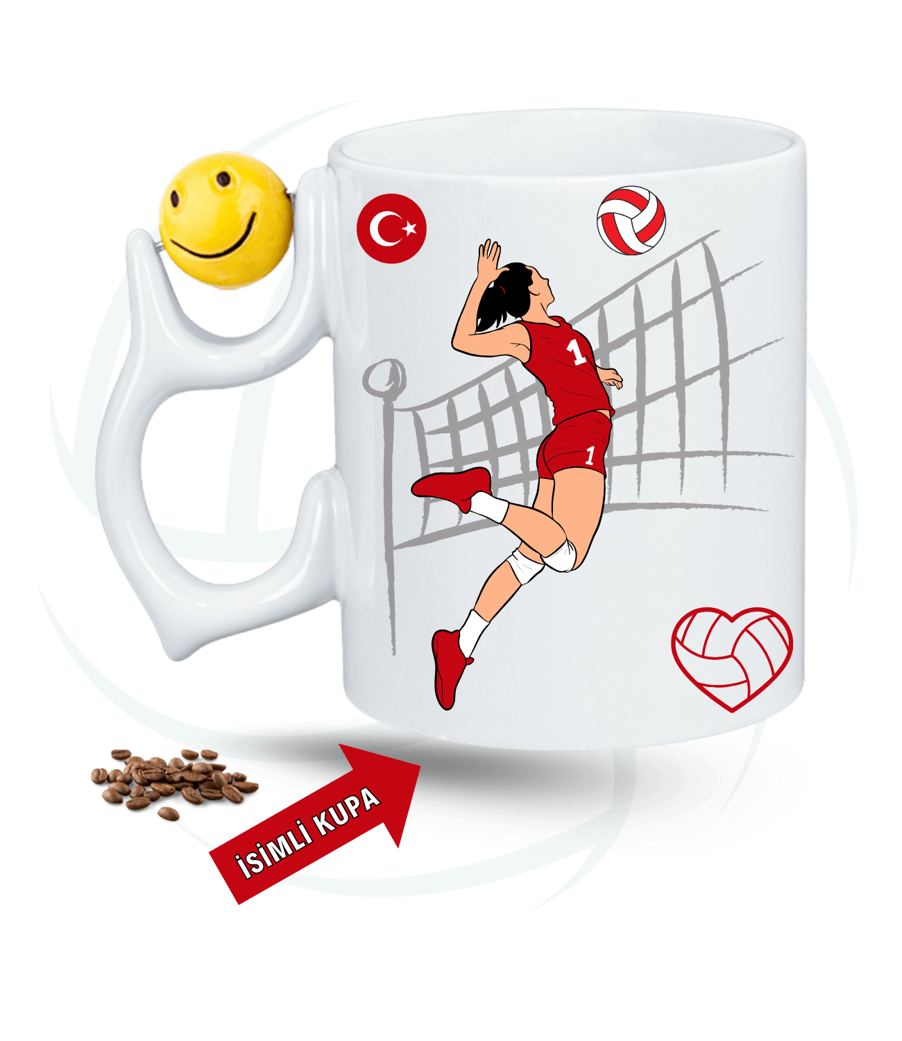 Voleybol Temalı Smaç Basan Kız Baskılı Emoji Kupa + Baskılı Pamuklu Tişört Kombin