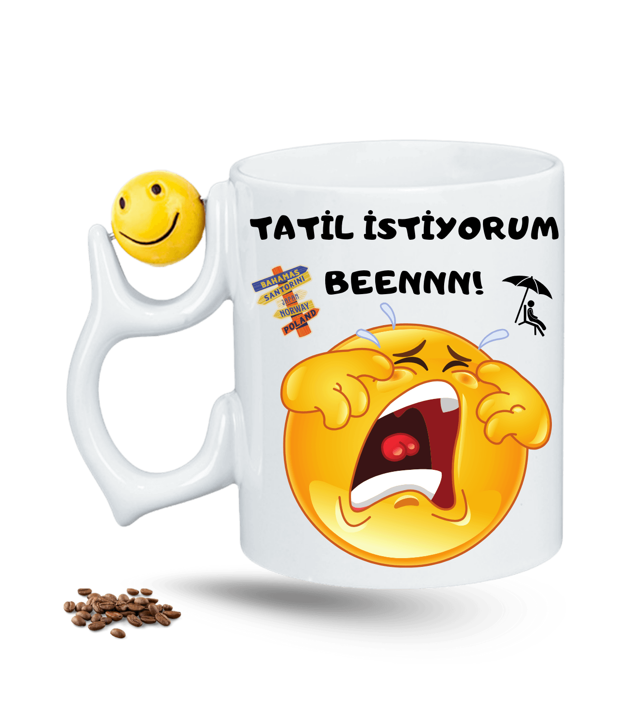 Tatil İstiyorum Ağlayan Emoji Baskılı Emoji Dönen Toplu Kupa Bardak Çay Kahve Fincanı