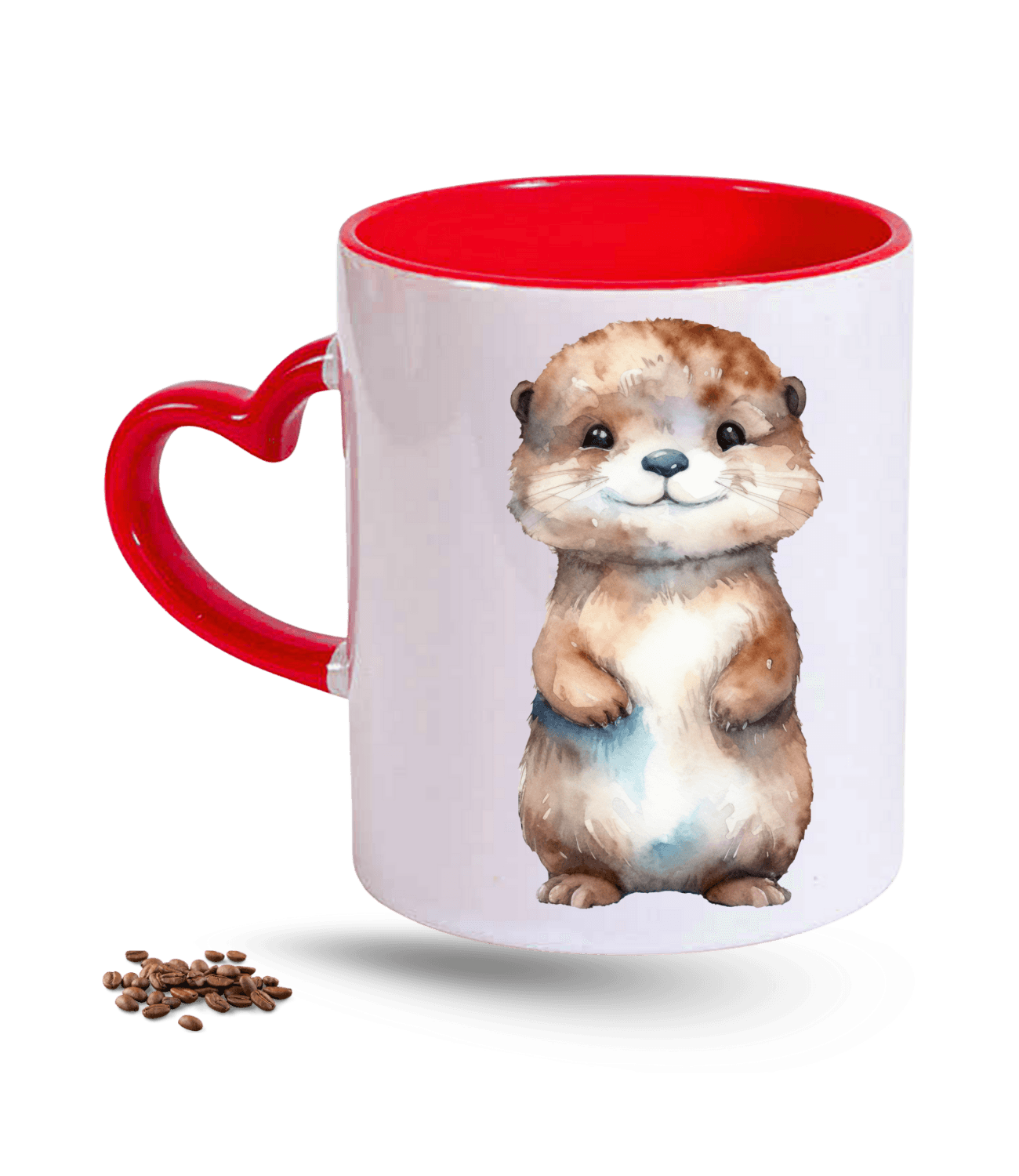Sevimli Anime Su Samuru Cute Baskılı Kırmızı Kalpli Porselen Kupa Bardak