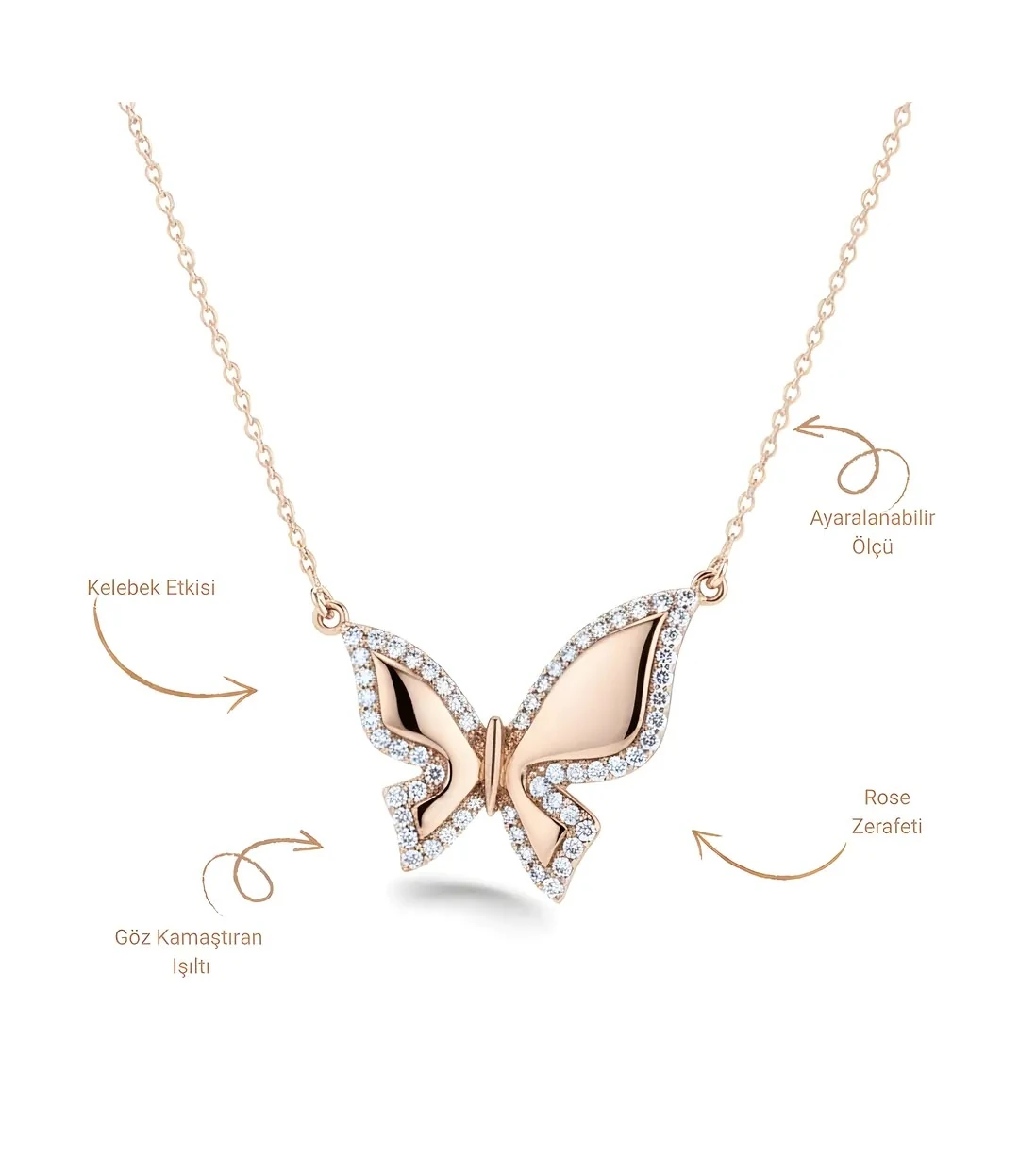 Kelebek Kolye Minimal Detaylı Rose Altın Kaplama Vip Seri Kolye Xuping 40cm