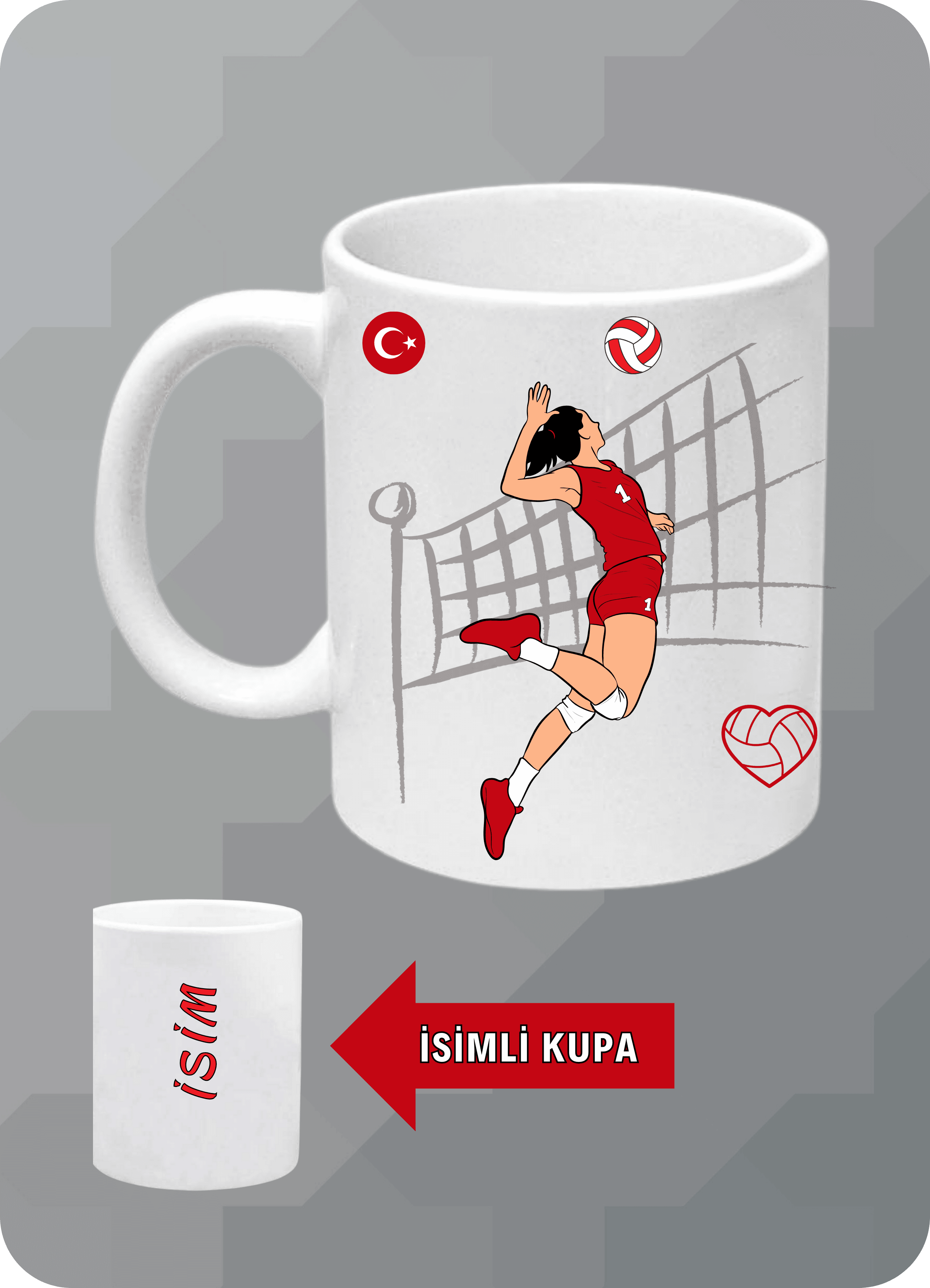 Voleybol Temalı Kadın Voleybolcu Kupa Bardak Çay Kahve Fincanı-1