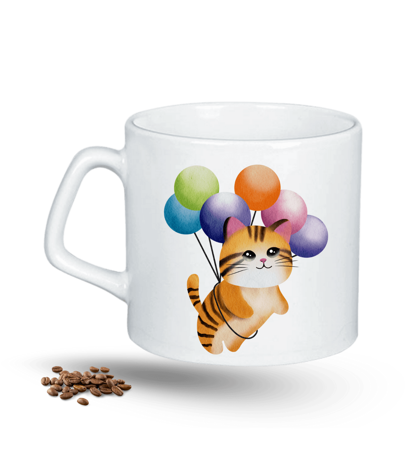 Balonlu Kedi Temalı Kedi Sever Baskılı Porselen Afilli Kupa Bardak