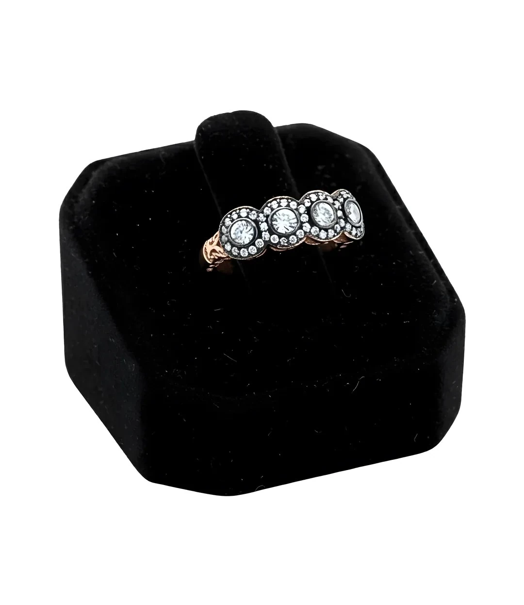 Elmas Montür Dört Taş 925 Ayar Gümüş Yüzük Rose Gold