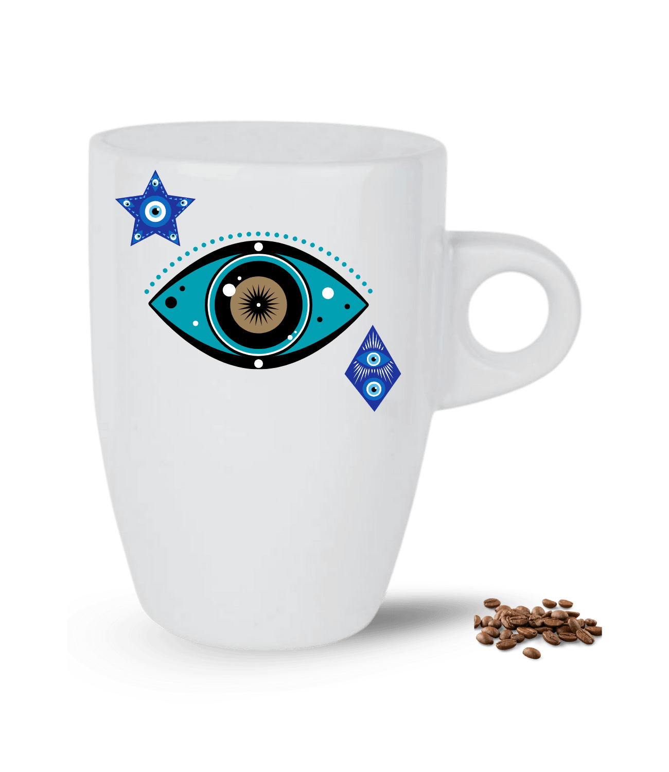 Mandala Temalı Nazarlık Göz Baskılı Porselen Latte Kupa Bardak