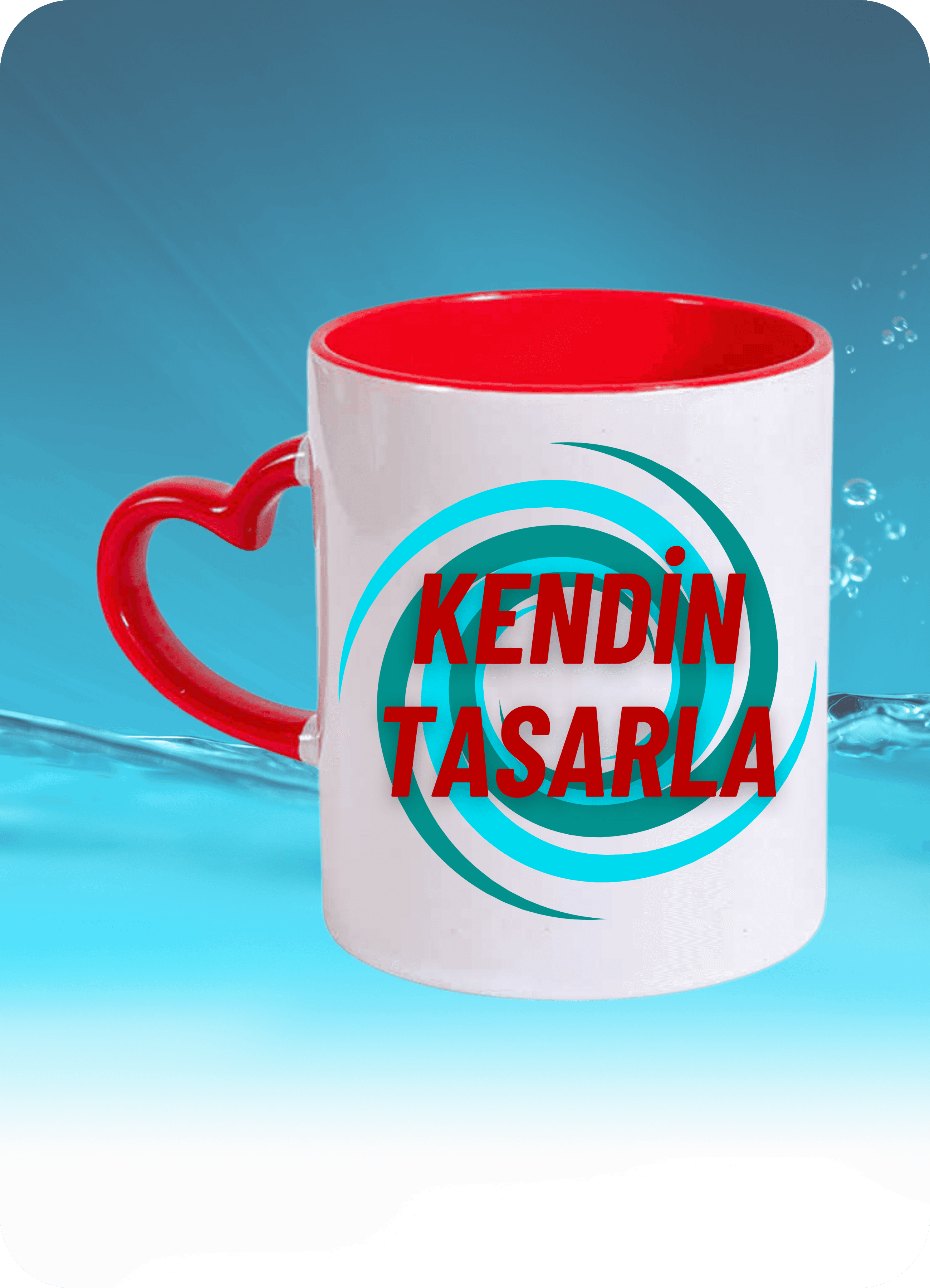 Kırmızı Kalpli Kulp Kişiye Özel İsimli Resimli Kupa Bardak Çay Kahve Fincanı