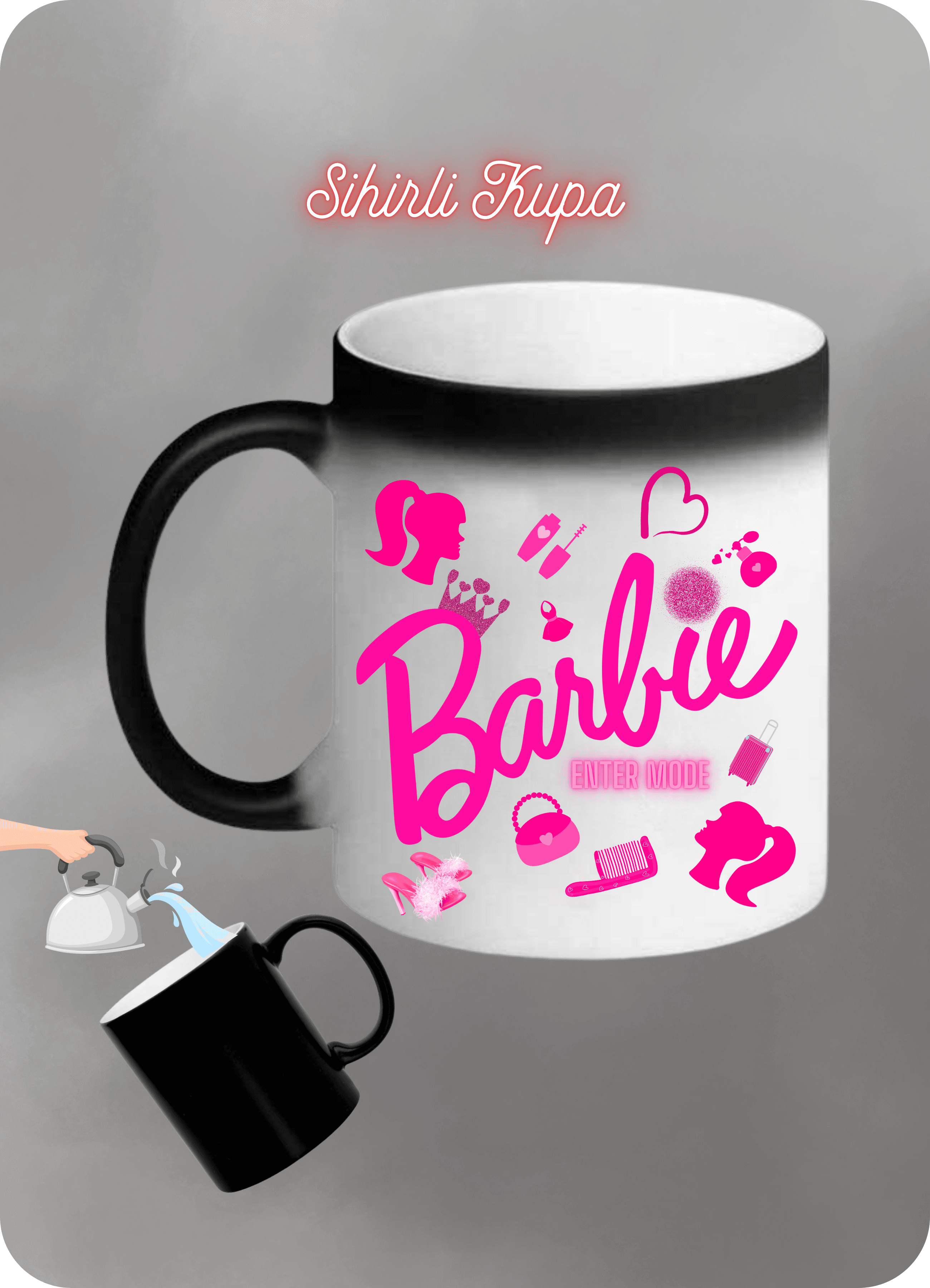Barbies Enter Mode Baskılı Sihirli Kupa Bardak Çay Kahve Fincanı