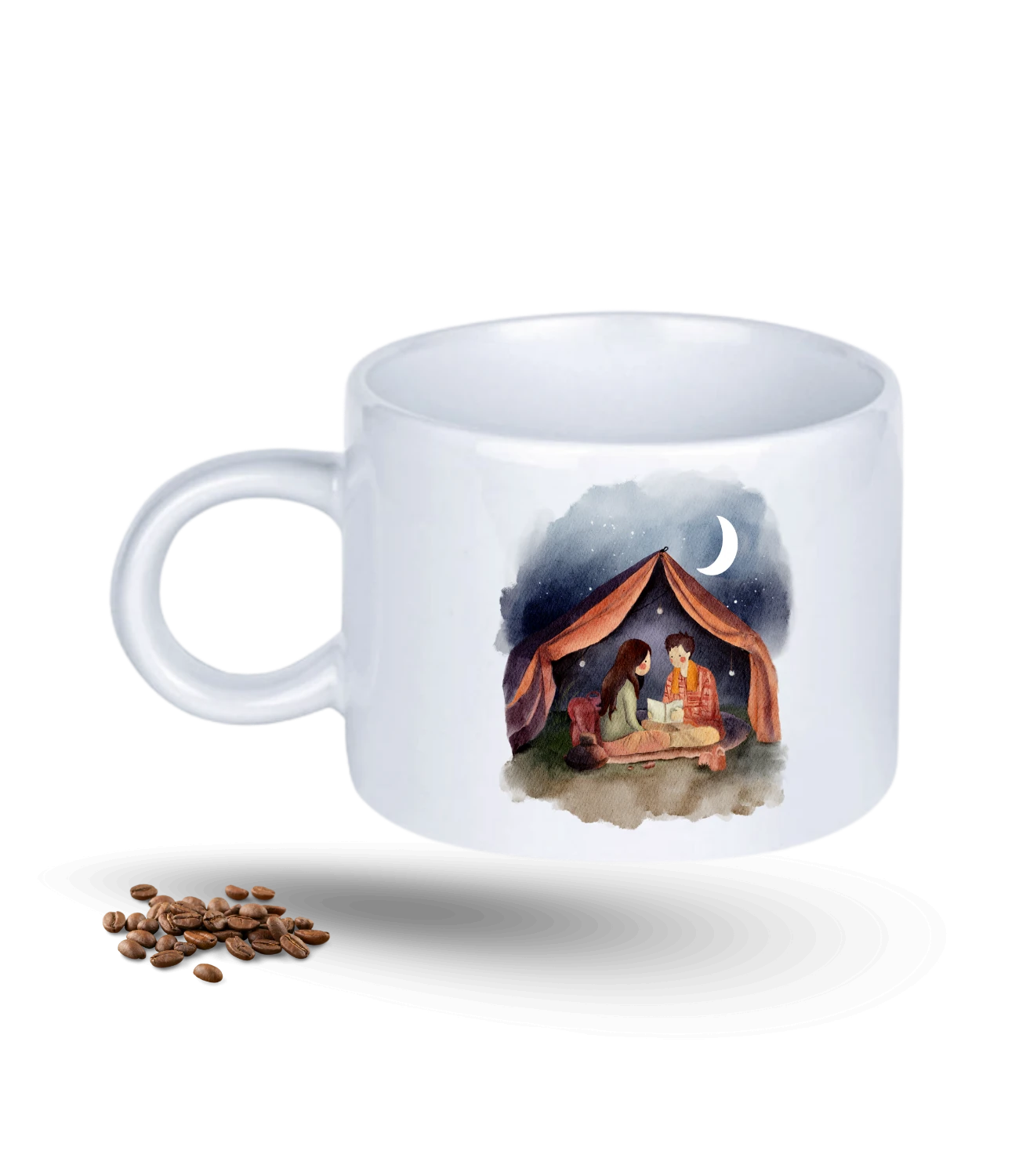 Camping Temalı Kamp Gecesi Baskılı Porselen Motto Kupa Bardak