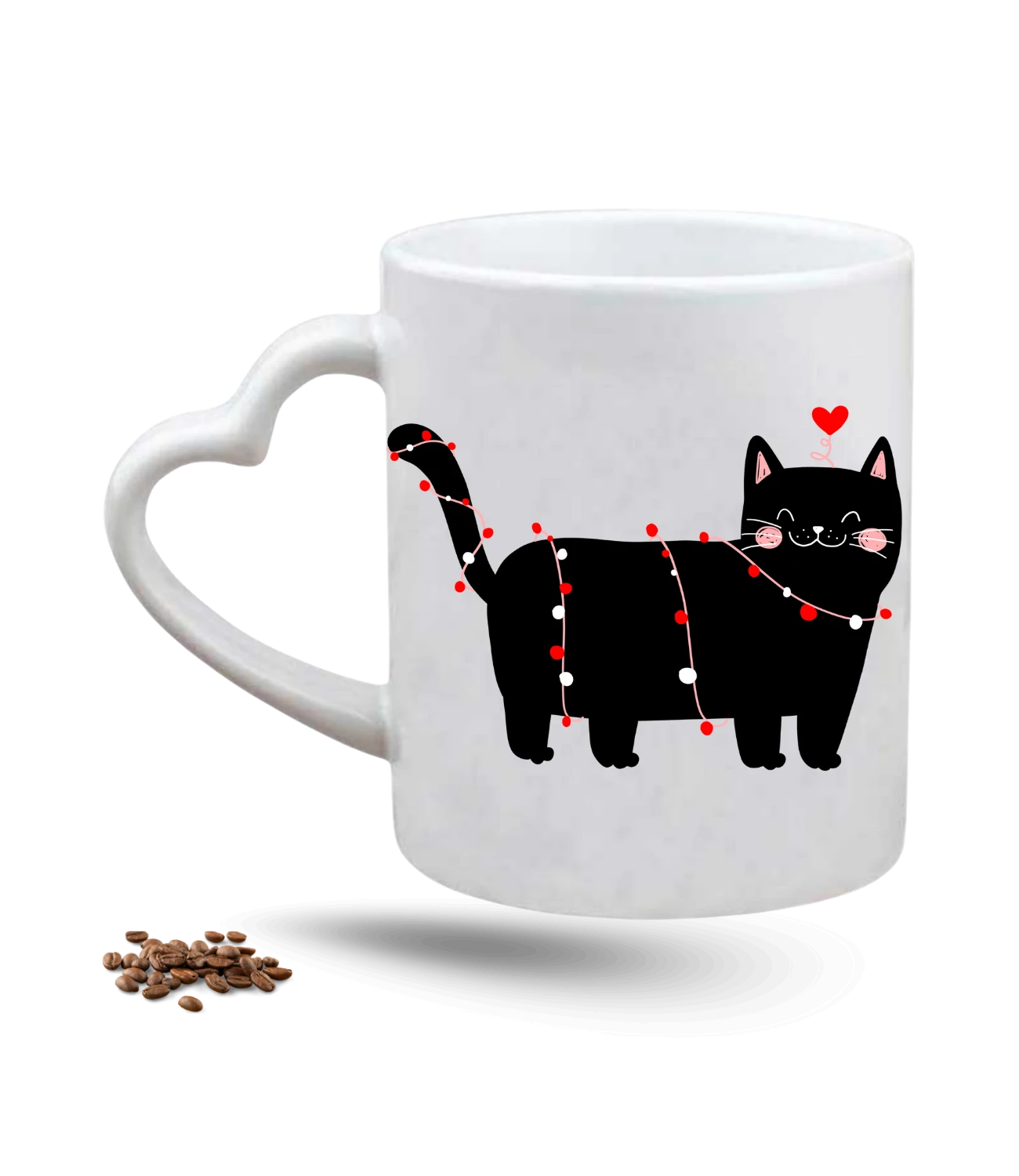 Partici Kedi Temalı Kedi Sever Baskılı Porselen Kalp Kulp Kupa Bardak