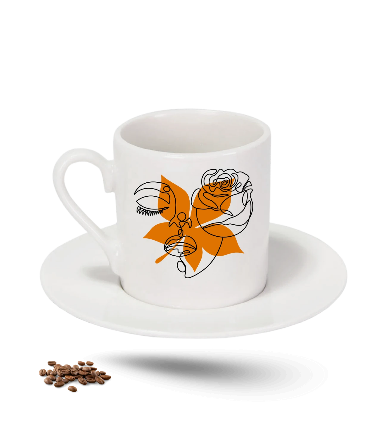 Sluet Temalı Çiçekli Kız Baskılı Porselen Türk Kahvesi Fincanı Tekli