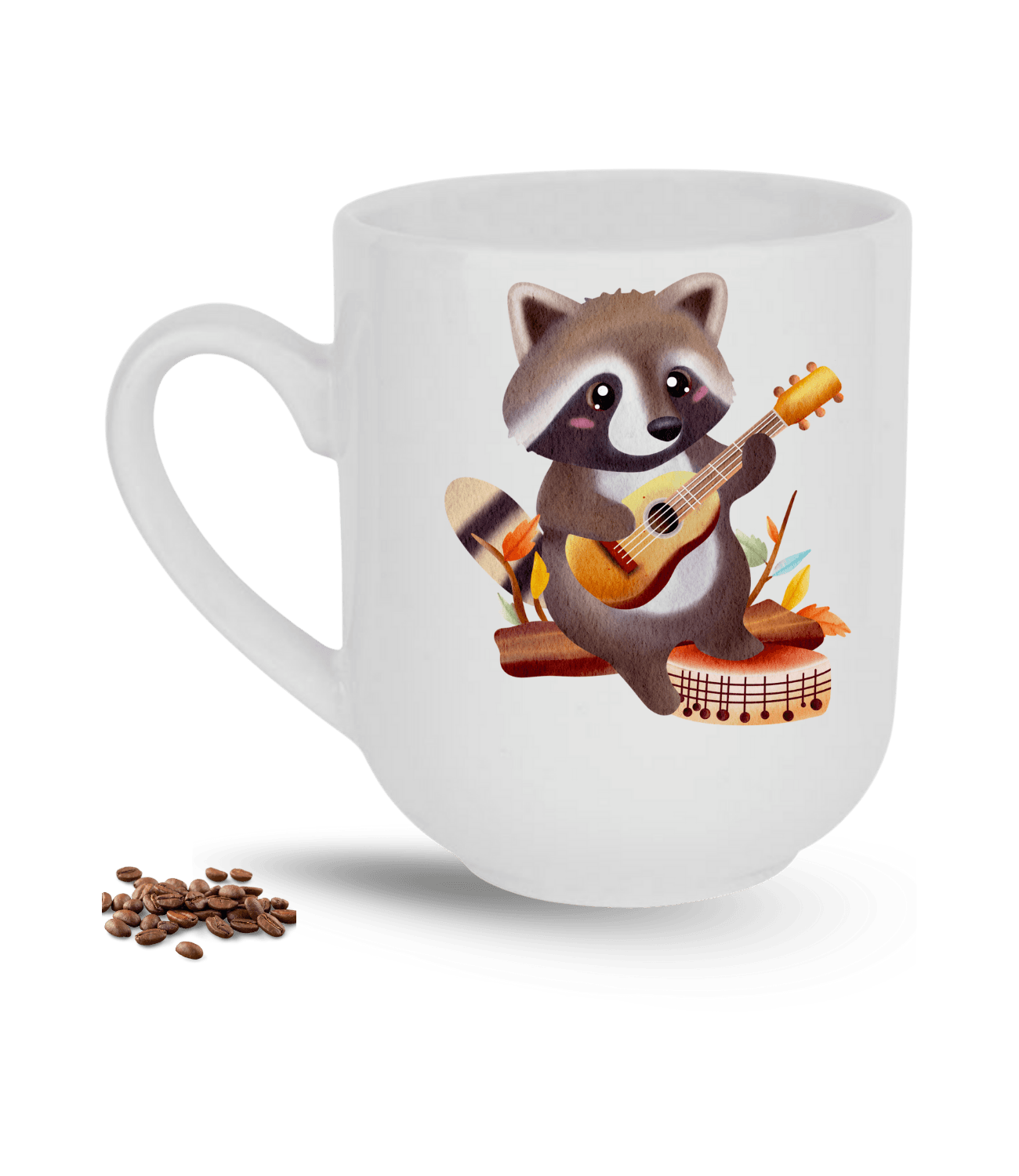Gitar Çalan Cute Rakun Baskılı Elit Lüx Porselen Kupa Bardak