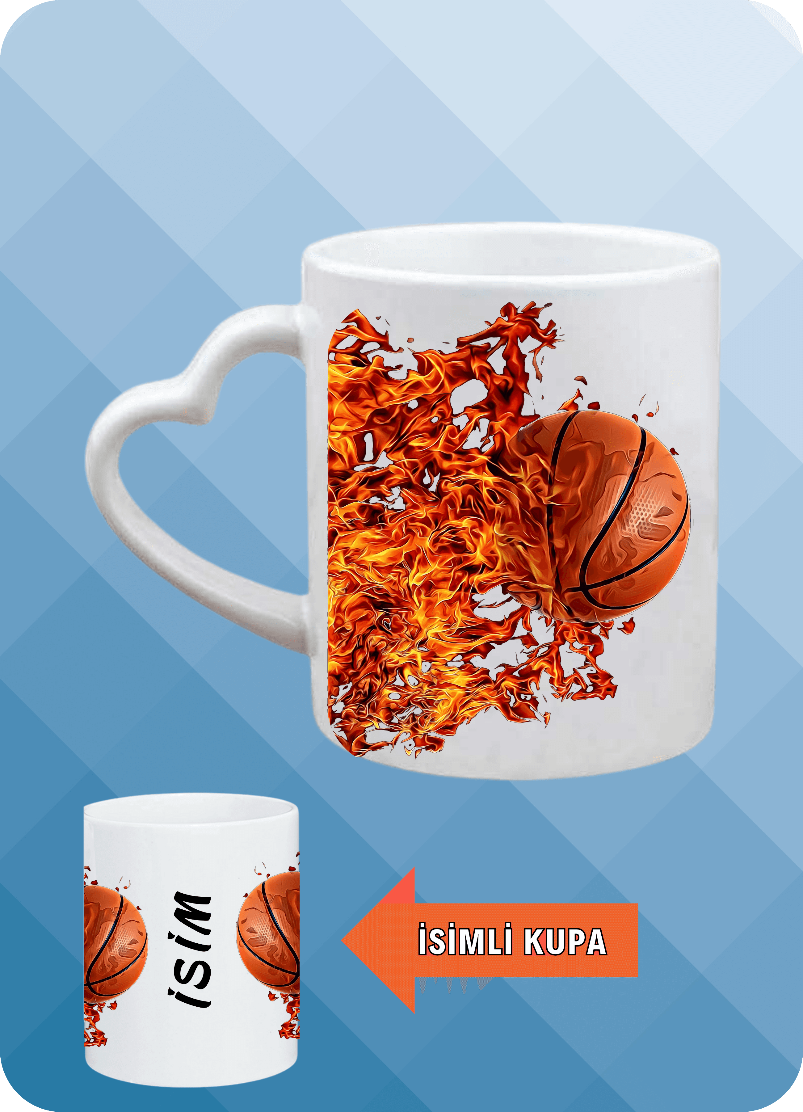 Basketbol Temalı Basket Sever Kalp Kulplu Kupa Bardak Çay Kahve Fincanı-2