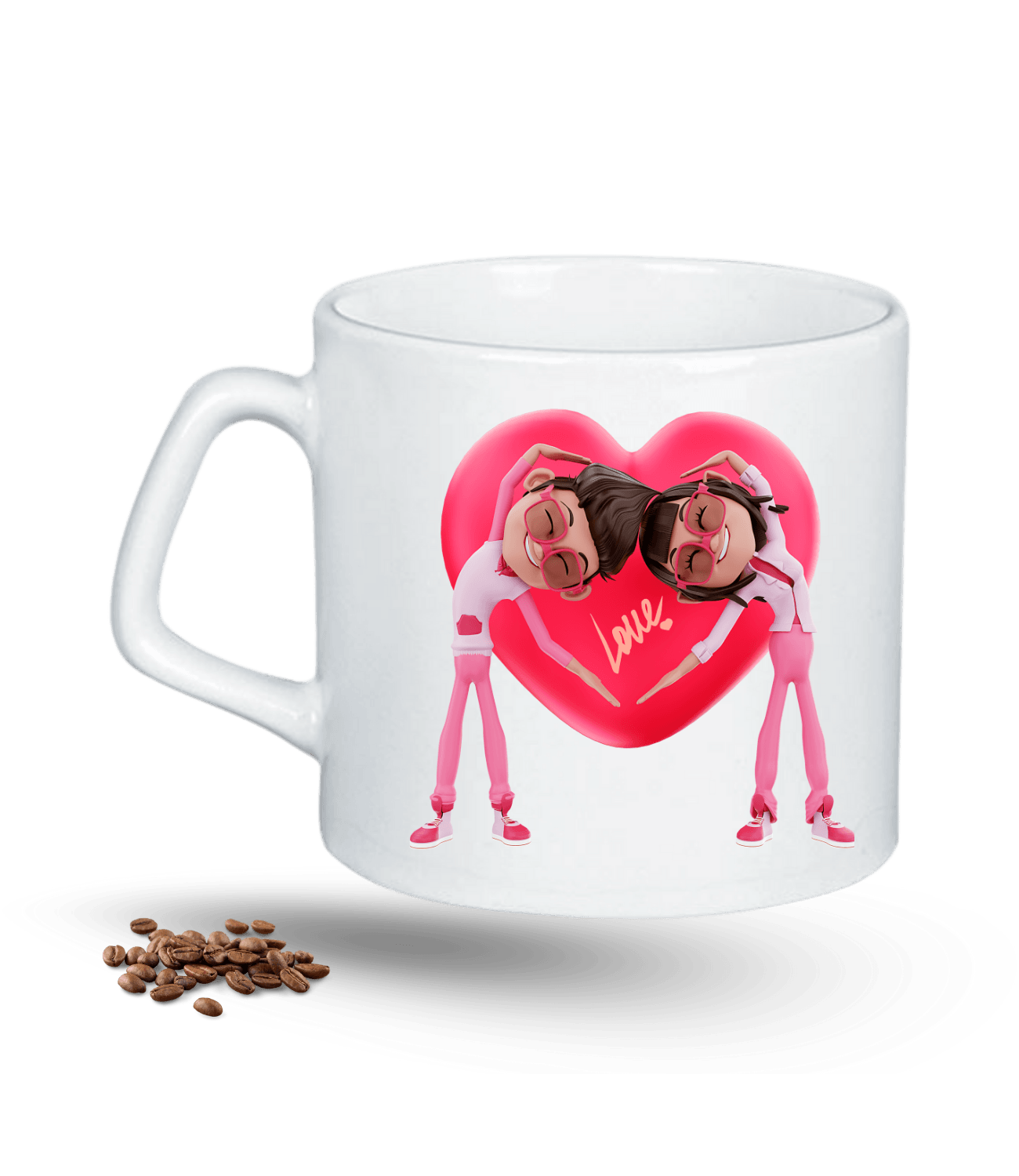 Aşk Temalı Sevgililer Love Kalp Baskılı Porselen Afilli Kupa Bardak