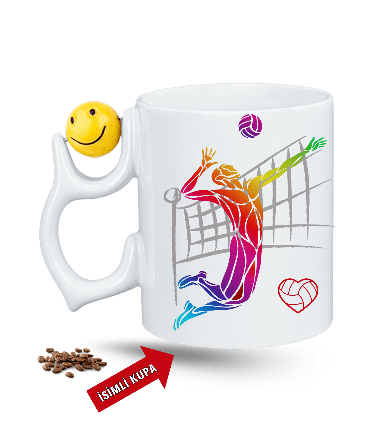 Voleybol Temalı Smaç Erkek Oyuncu Baskılı Emoji Dönen Toplu Kupa Bardak Çay Kahve Fincanı
