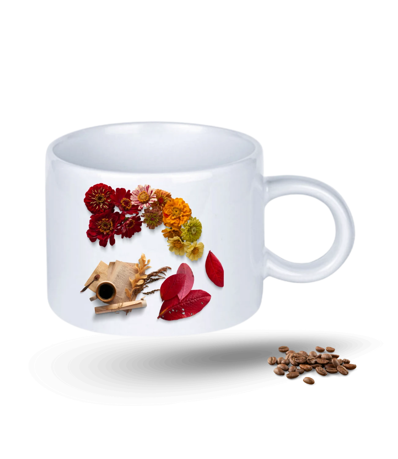 Sonbahar Temalı Çiçek Baskılı Porselen Motto Kupa Bardak