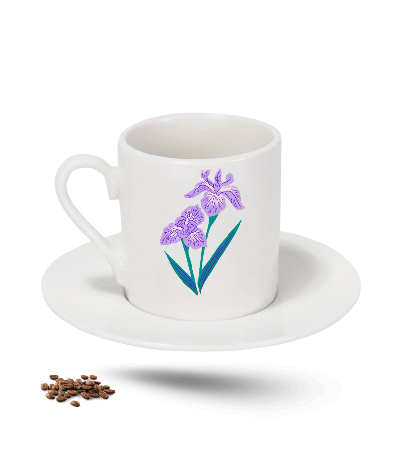 Sevgi Temalı Lila Sümbül Baskılı Porselen Türk Kahvesi Fincanı Tekli