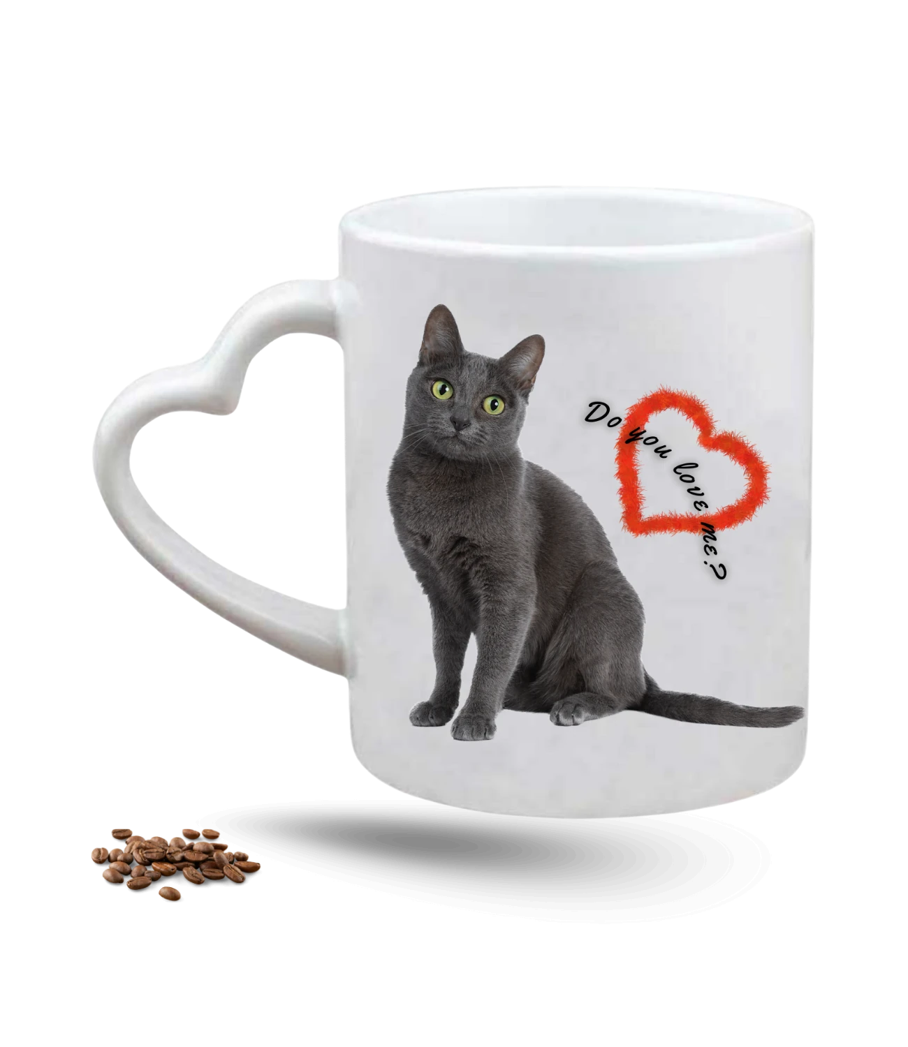 British Kedi Temalı Kedi Sever Baskılı Porselen Kalp Kulp Kupa Bardak