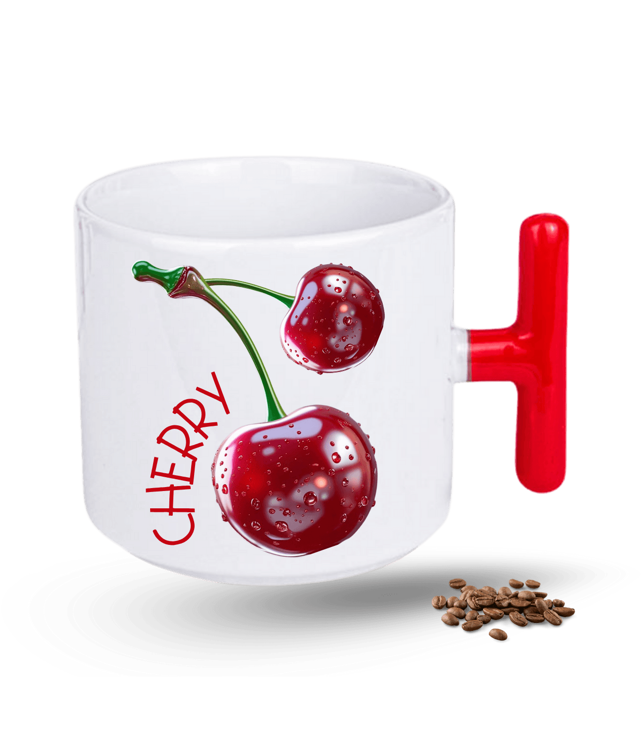 3d Kiraz Cherry Baskılı T Saplı Porselen Kupa Bardak