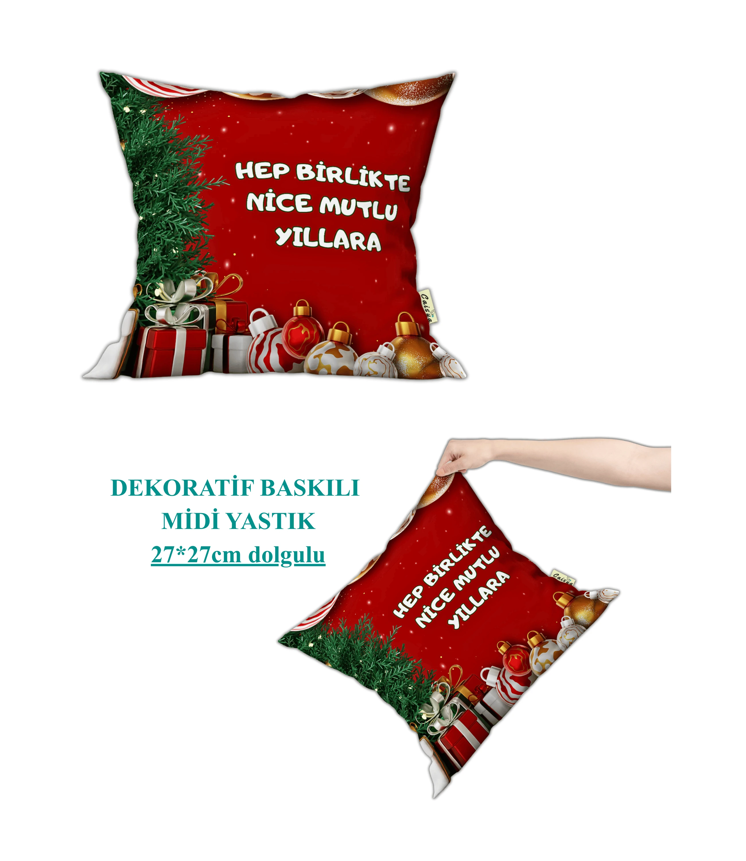 Yılbaşı Hediyesi Mutlu Yıllar Temalı Hediyelik Dekoratif Midi Yastık Kırlent 27x27cm Dolgulu