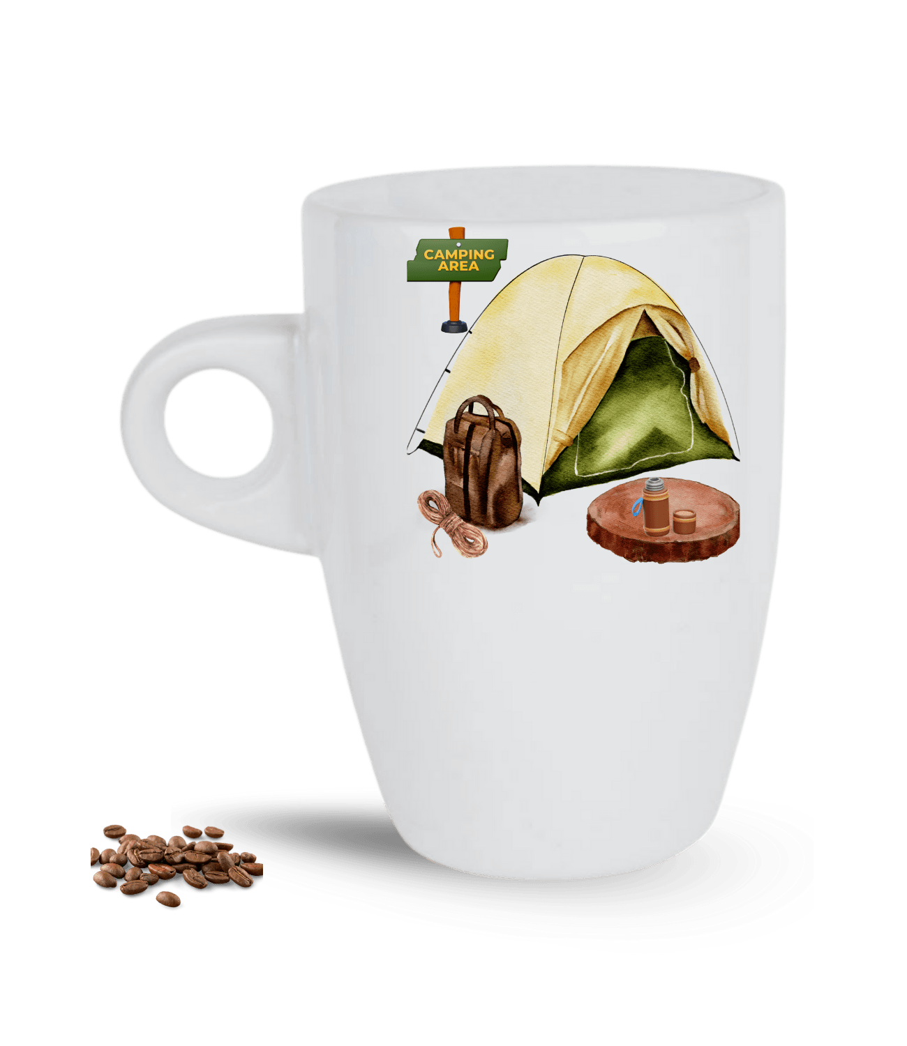 Camping Temalı Kamp Çadırı Baskılı Porselen Latte Kupa Bardak