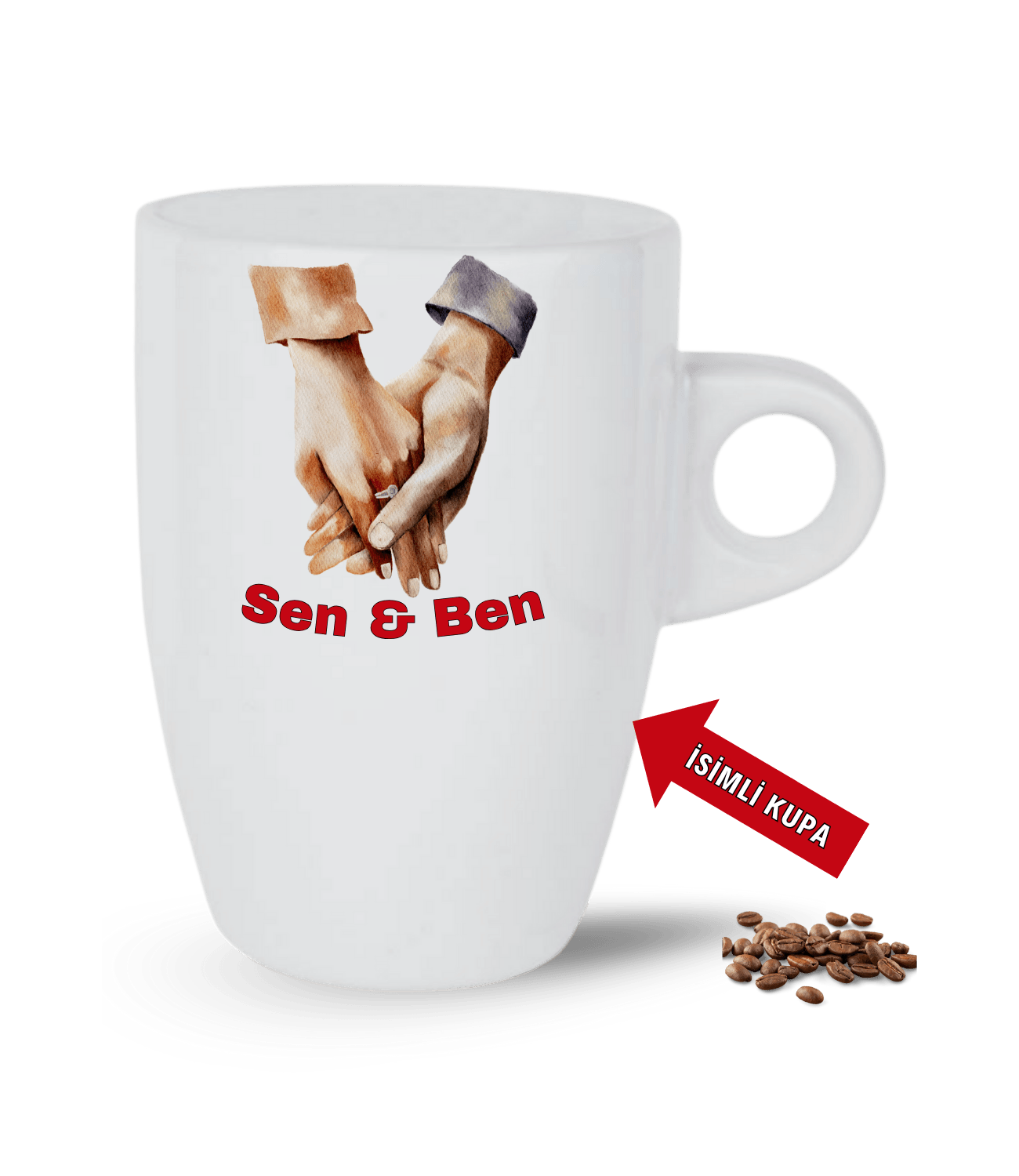 Aşk Temalı Sen ve Ben İsimli Kupa Kalpli Baskılı Porselen Latte Kupa Bardak-5