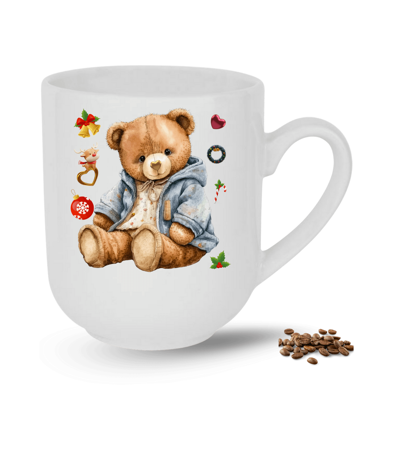 Noel Temalı Yılbaşı Teddy Ayıcık Baskılı Elit Lüx Porselen Kupa Bardak