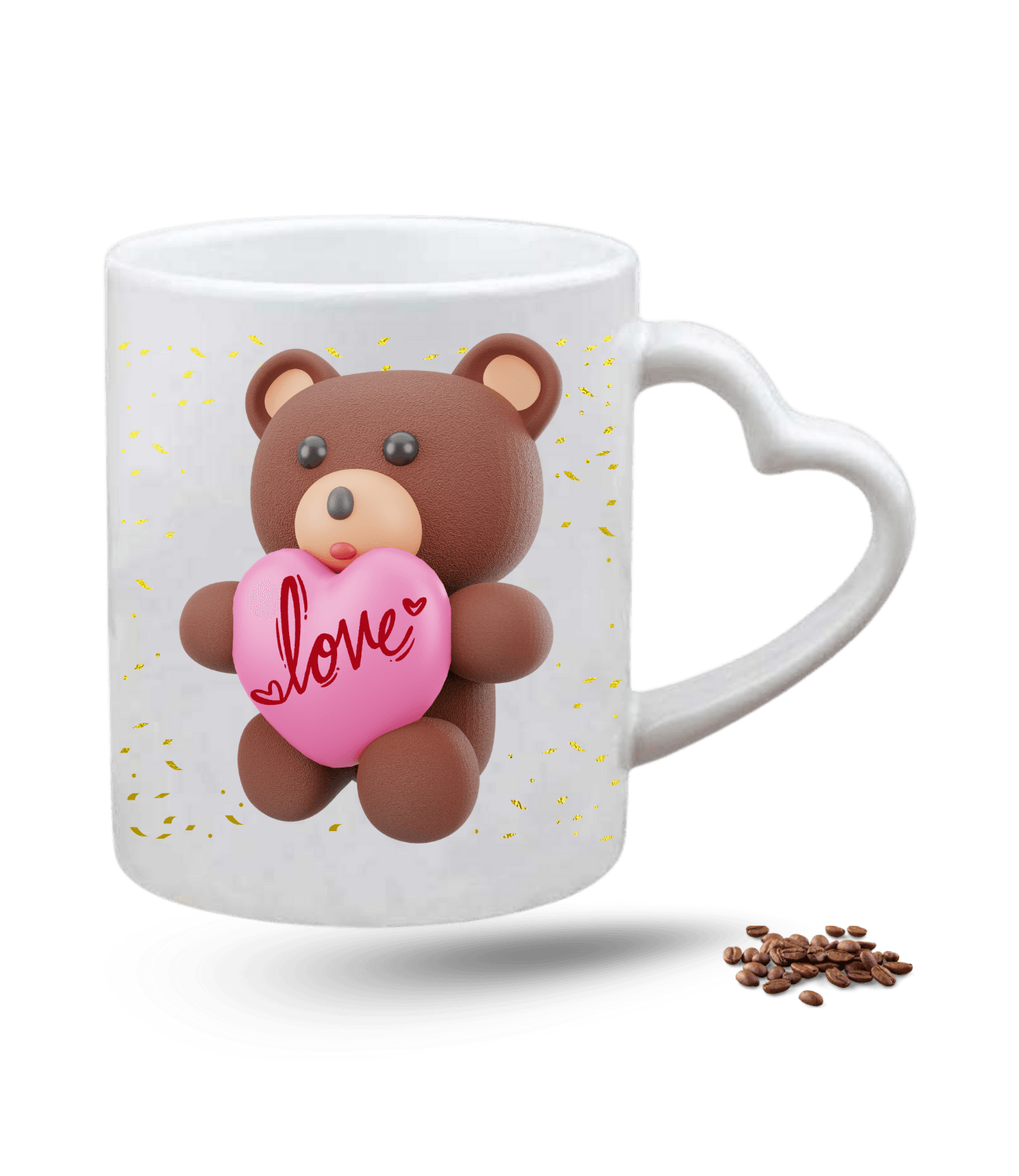 Aşk Temalı Love Ayıcık Baskılı Porselen Kalp Kulp Kupa Bardak