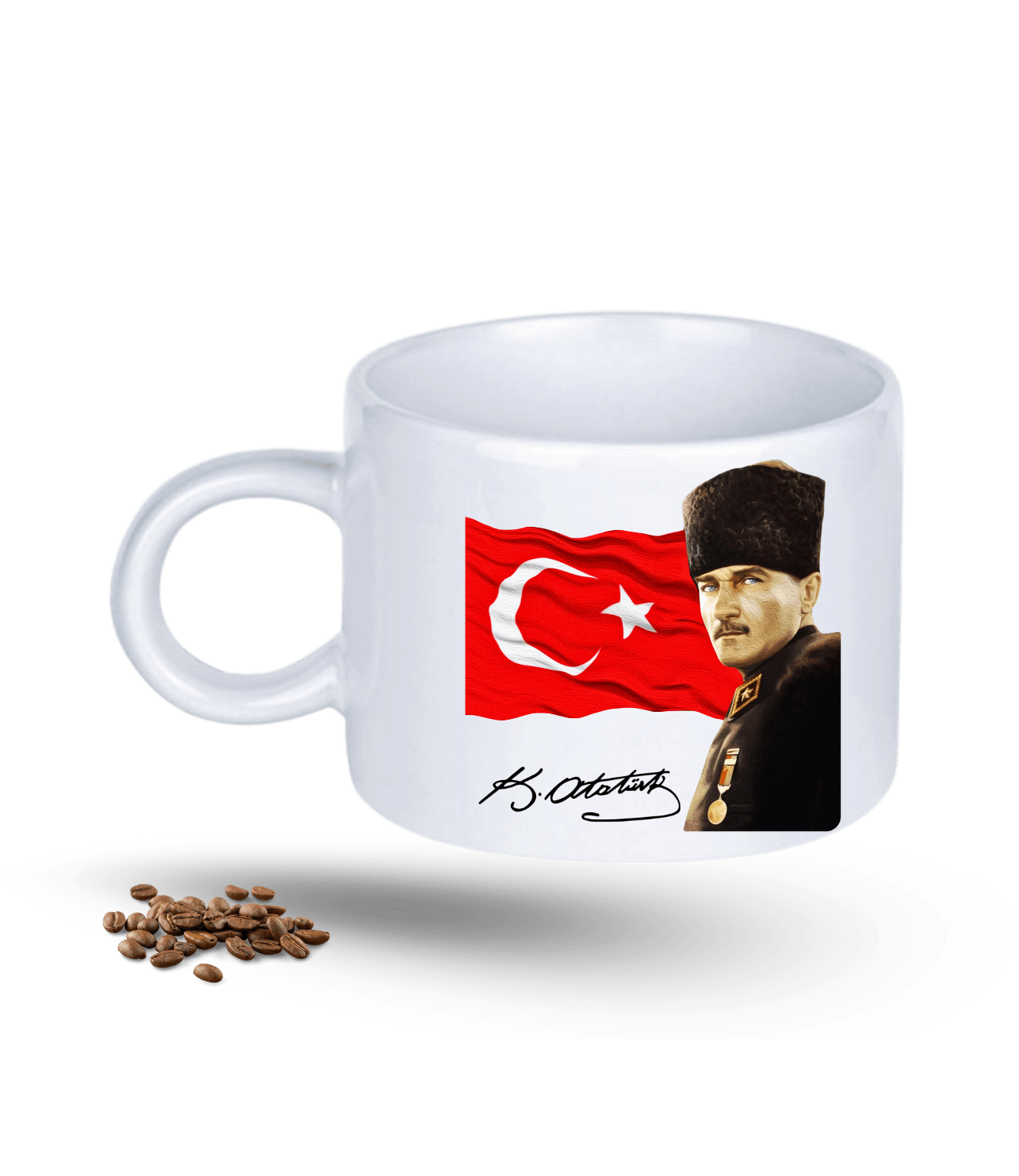 Atatürk İmza Temalı Bayrak Baskılı Porselen Motto Kupa Bardak