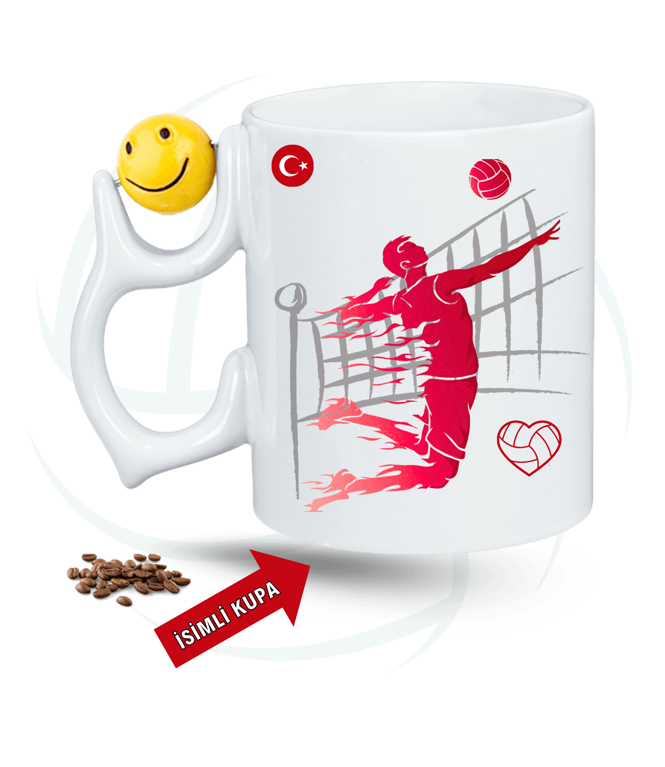 Voleybol Temalı Erkek Oyunculu Smaç Baskı Emoji Kupa + Baskılı Pamuklu Tişört Kombin