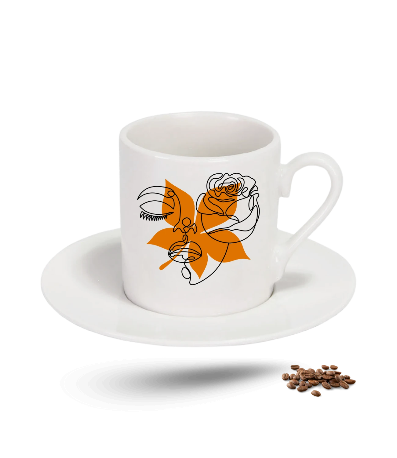 Sluet Temalı Çiçekli Kız Baskılı Porselen Türk Kahvesi Fincanı Tekli