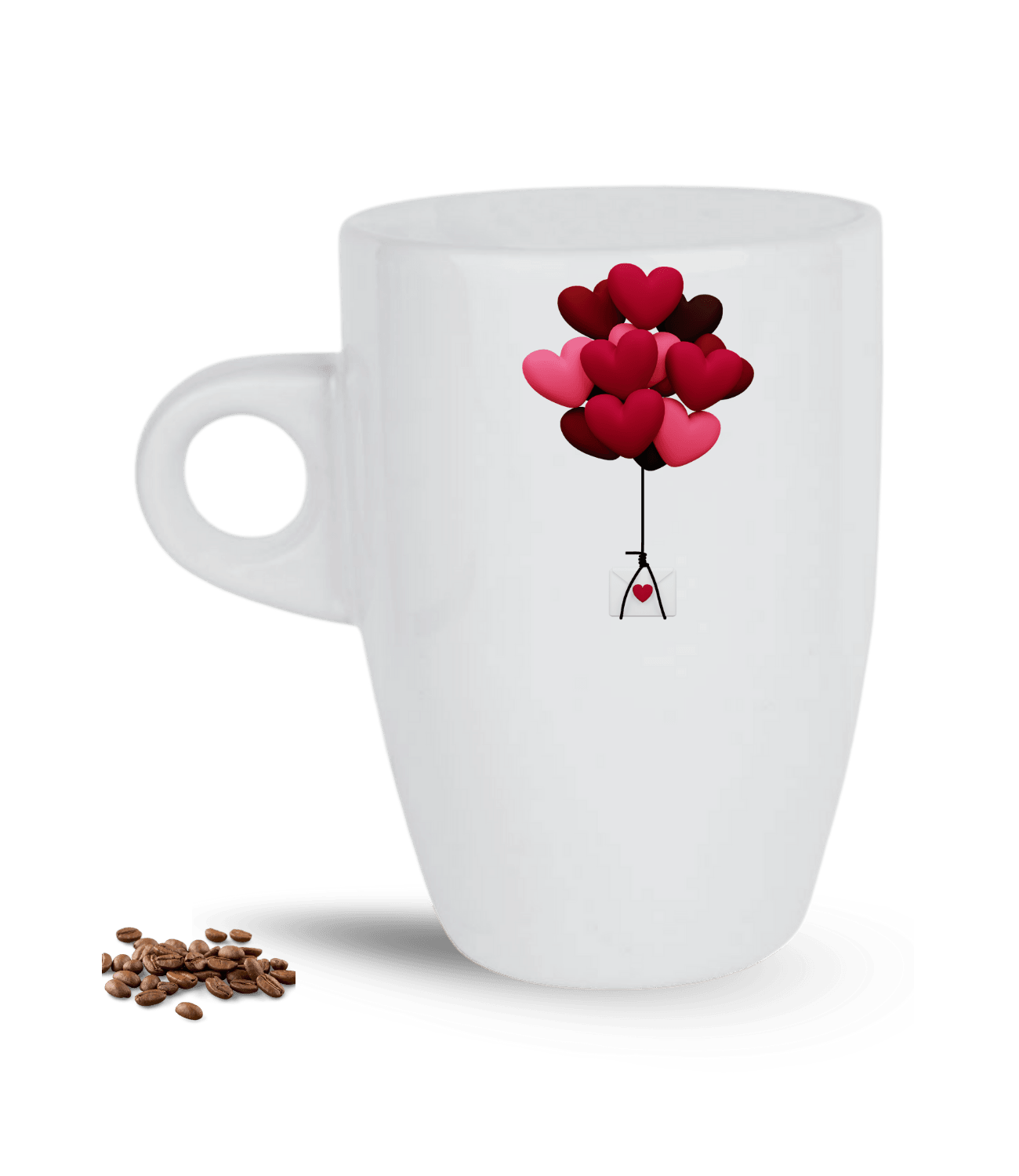 Aşk Temalı Uçan Kalpler Mesaj Baskılı Porselen Latte Kupa Bardak