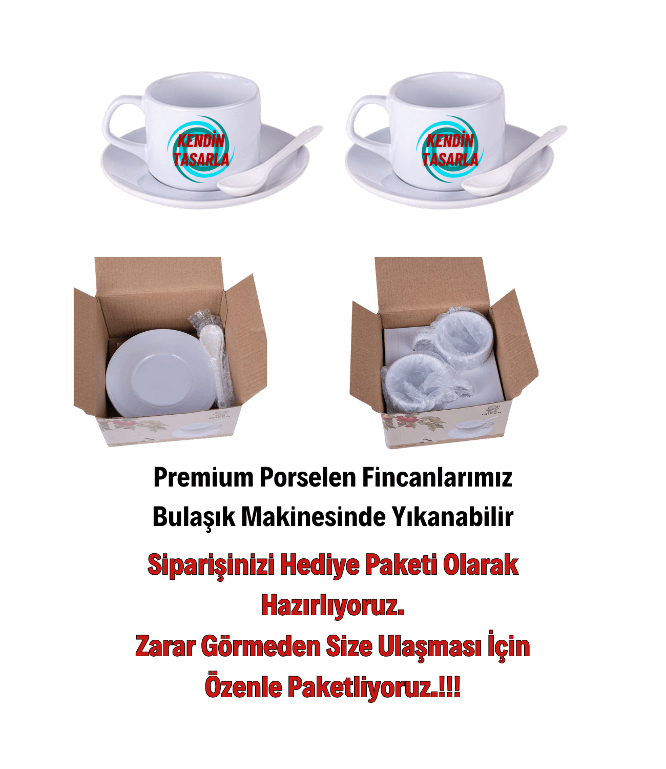 Kişiye Özel Baskılı 2li Set Porselen Çay Kahve Fincan Seti