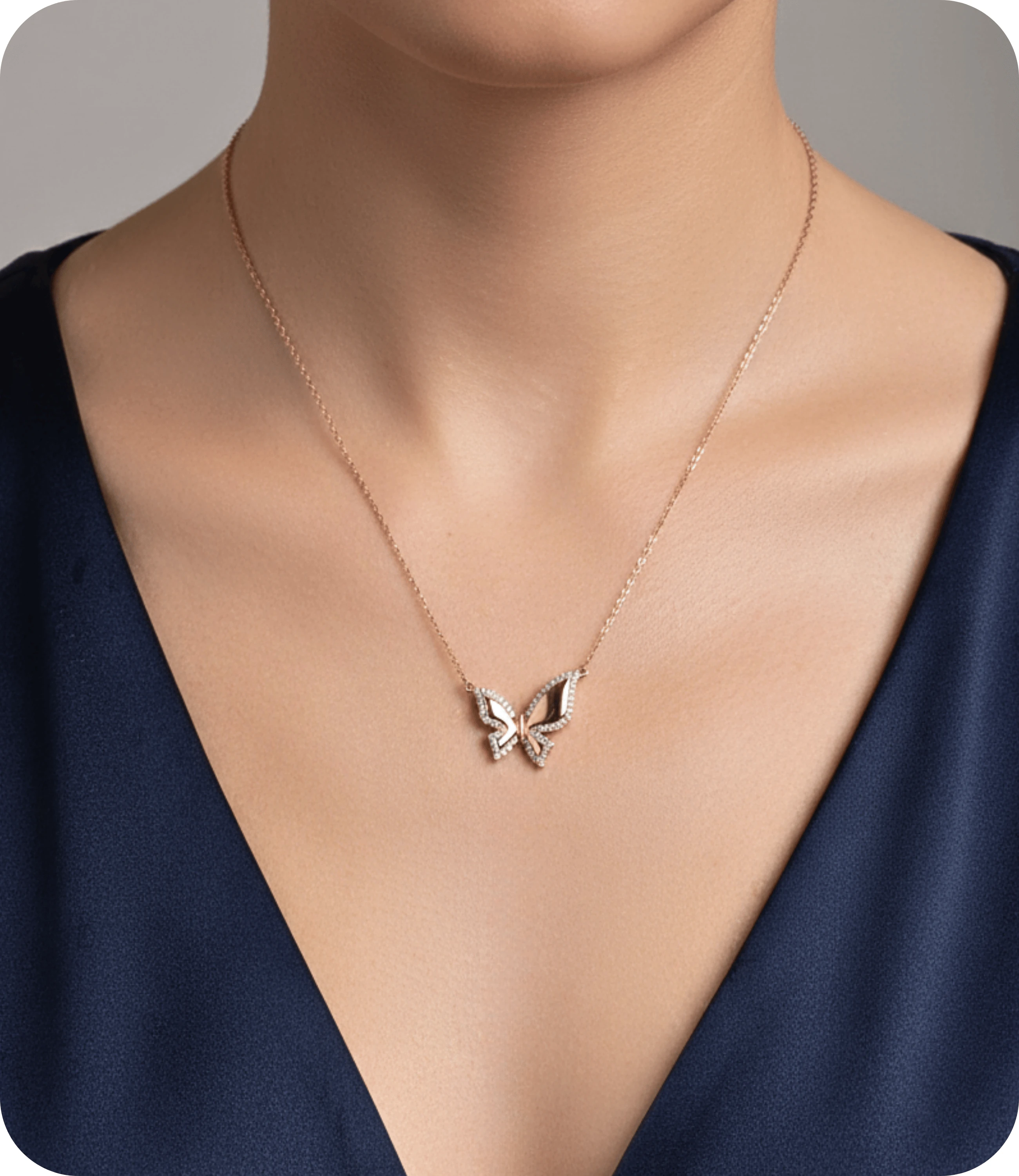 Kelebek Kolye Minimal Detaylı Rose Altın Kaplama Vip Seri Kolye Xuping 40cm