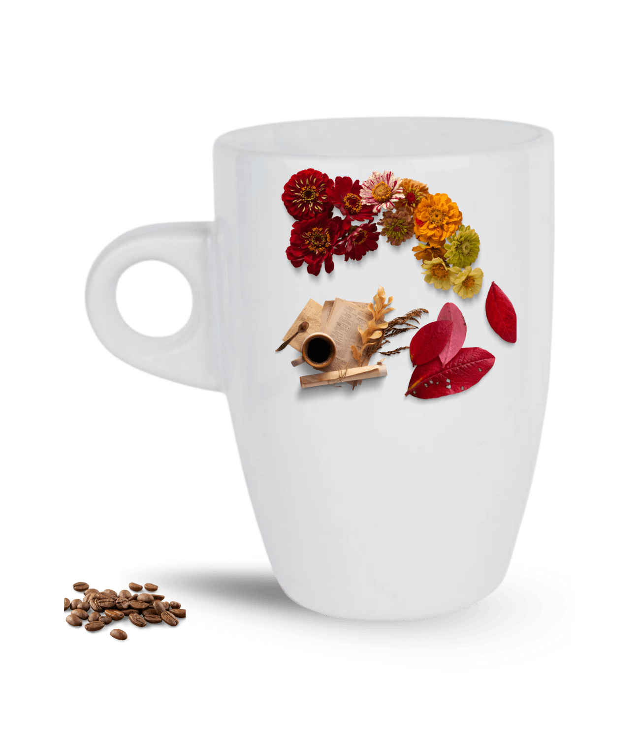 Sonbahar Temalı Çiçek Baskılı Porselen Latte Kupa Bardak