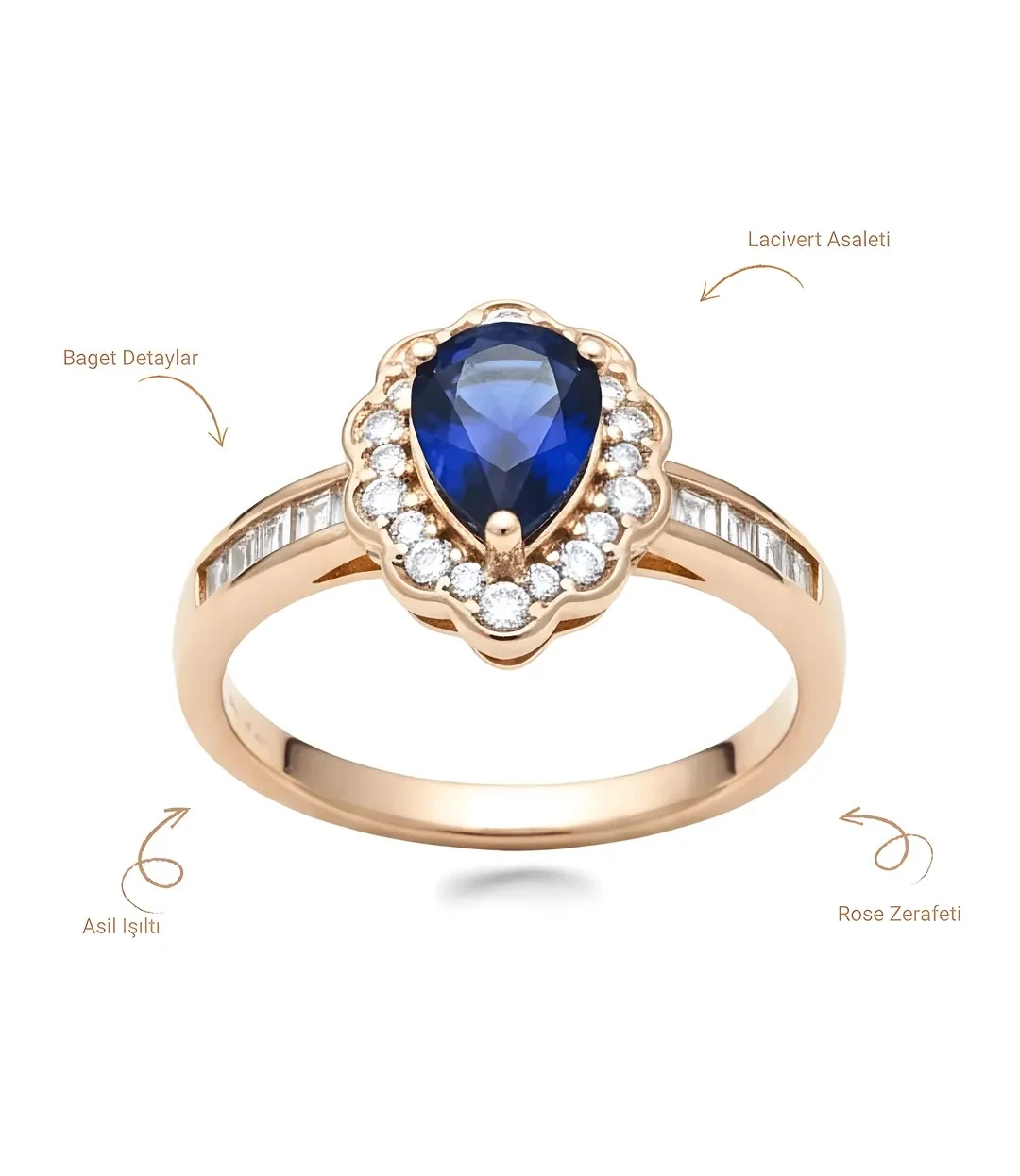 Laci Damla Taşlı Rose Altın Kaplama Vip Seri Yüzük Xuping
