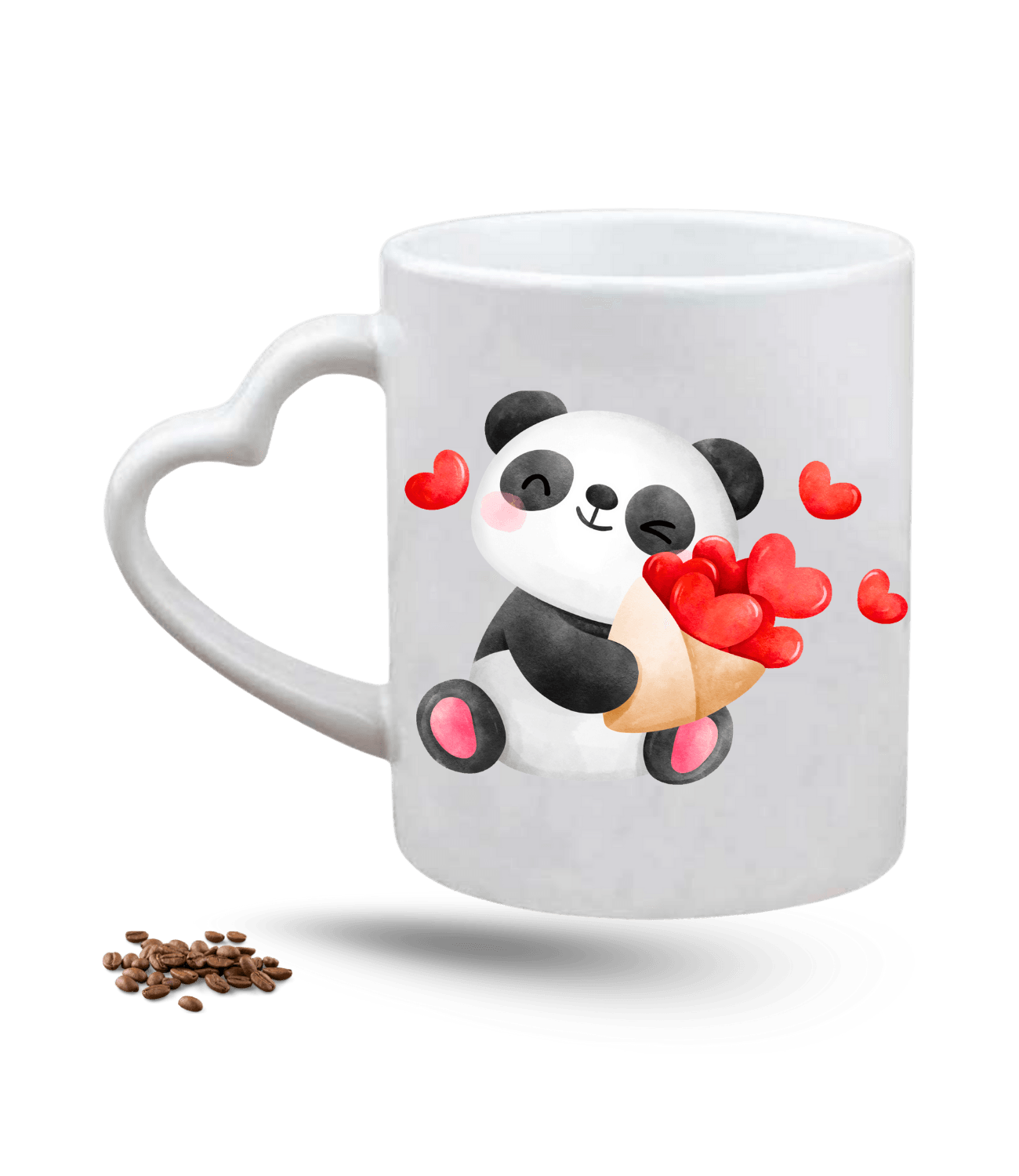 Aşk Temalı Kalpli Panda Baskılı Porselen Kalp Kulp Kupa Bardak