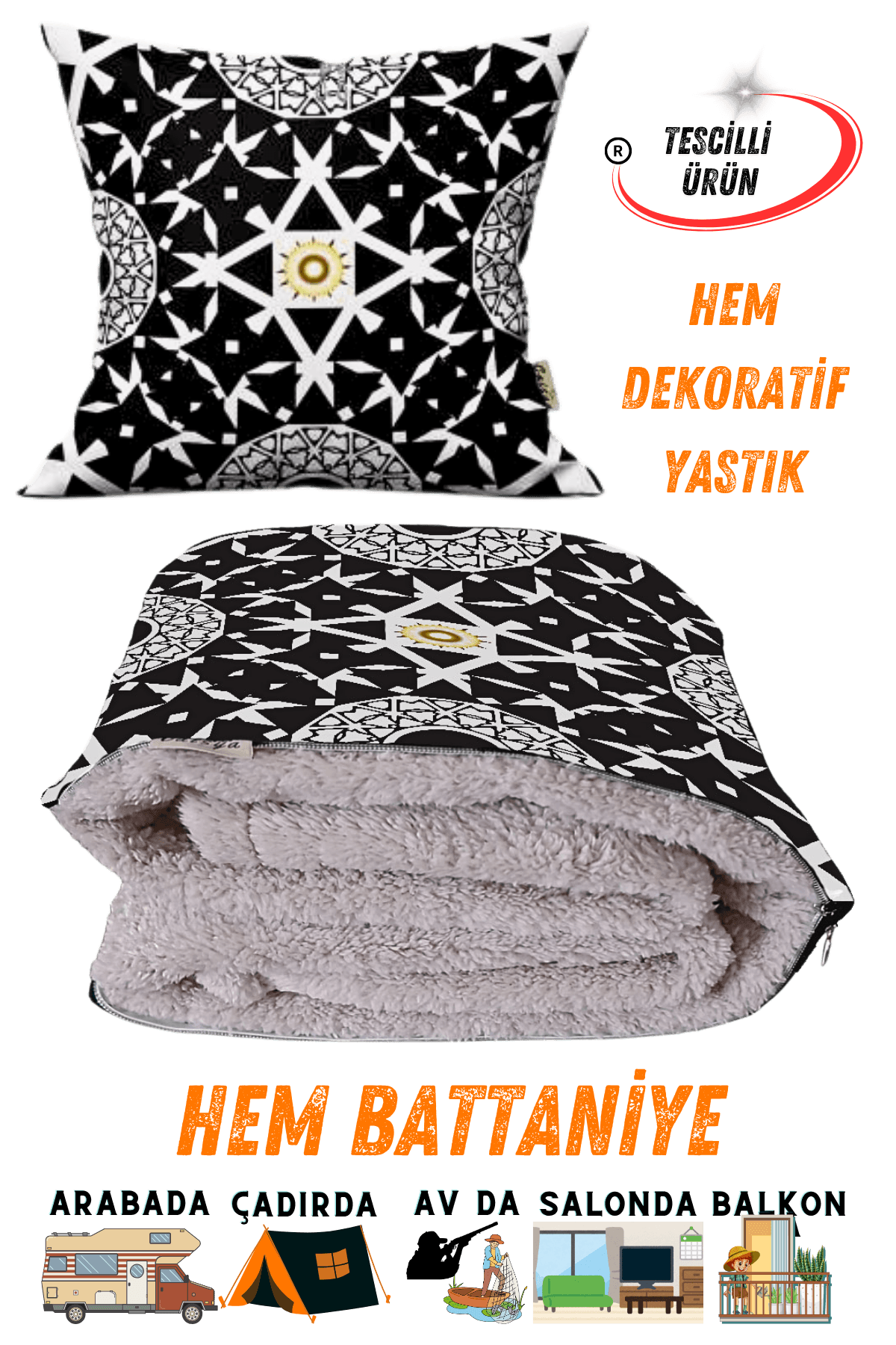 Galaxy Modern Desenli Tv Battaniyeli Opsiyonel Dekoratif Yastık Kırlent 2 in 1 Battaniye
