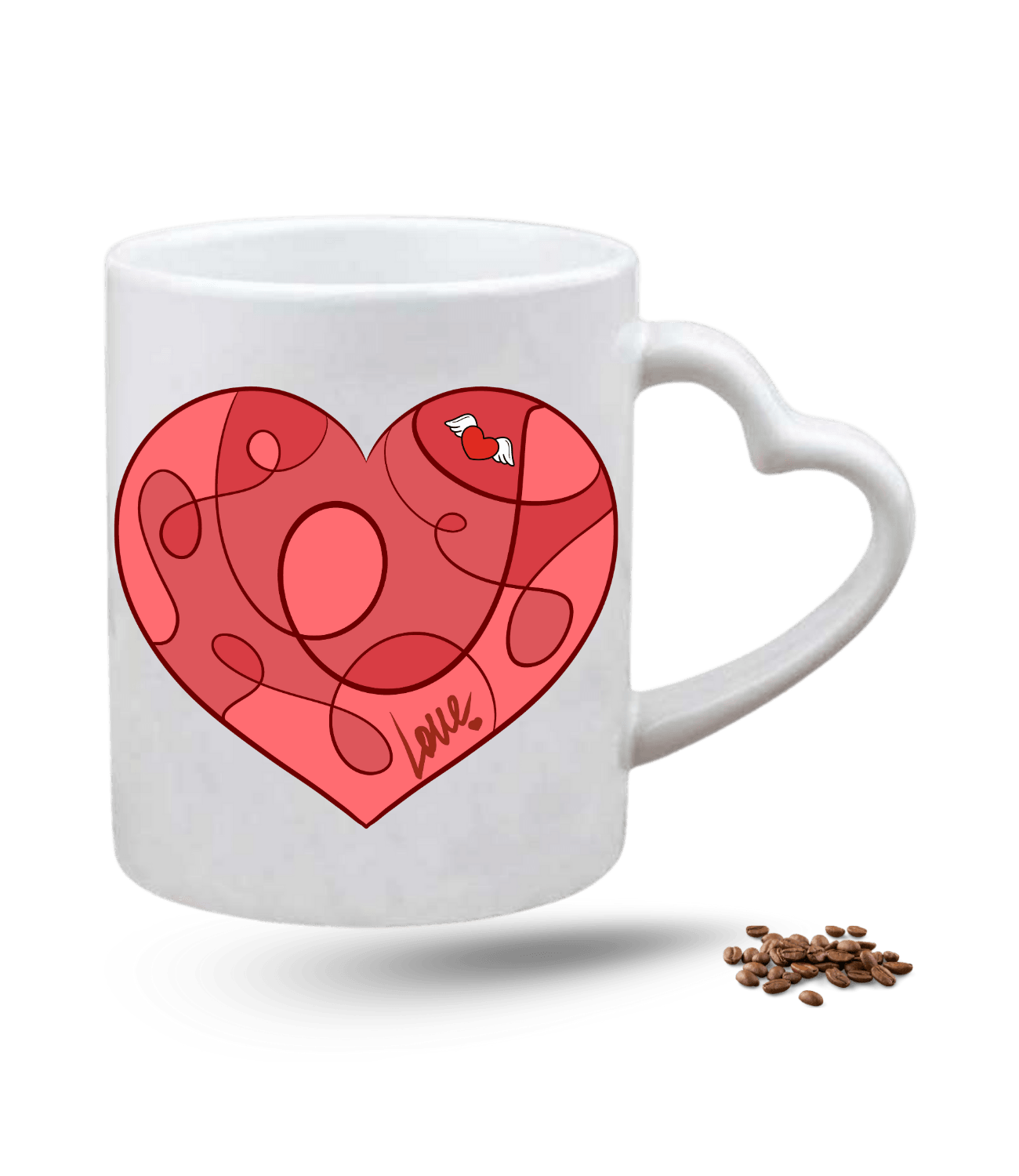 Aşk Temalı Kalpli Love Baskılı Porselen Kalp Kulp Kupa Bardak