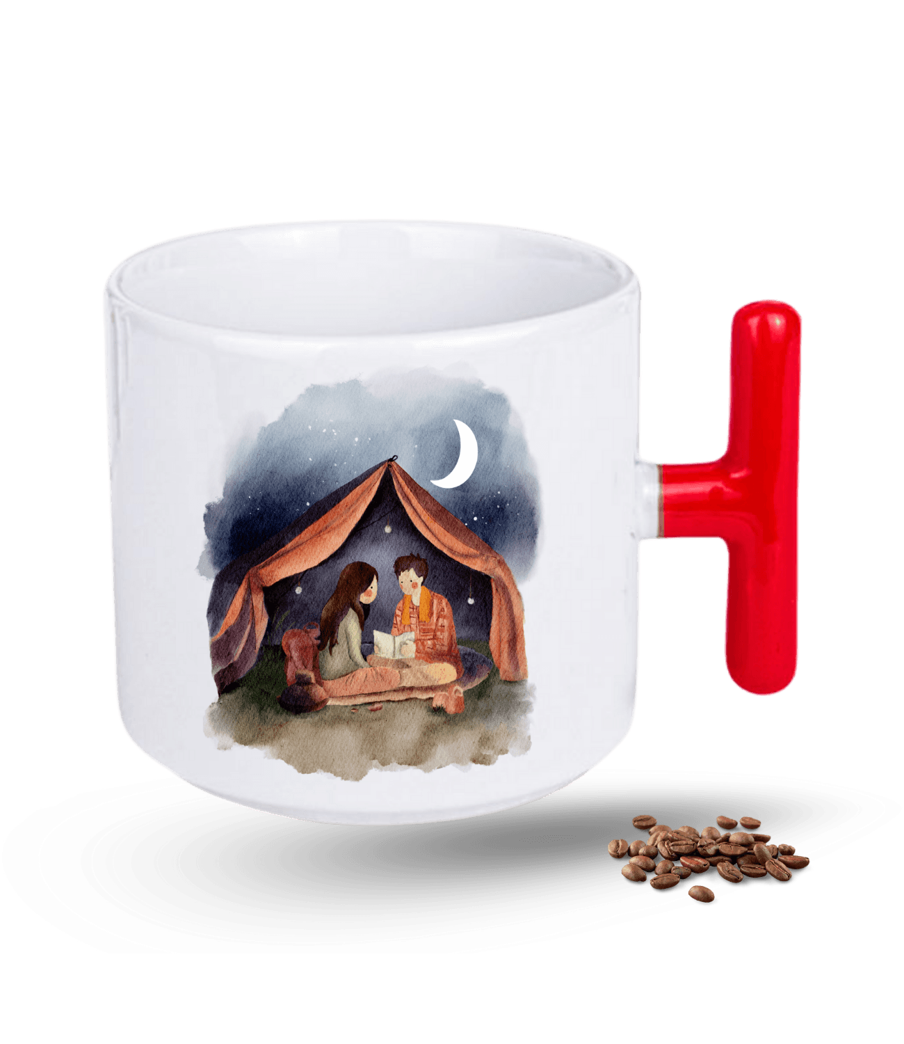 Camping Temalı Kamp Gecesi Baskılı T Saplı Porselen Kupa Bardak