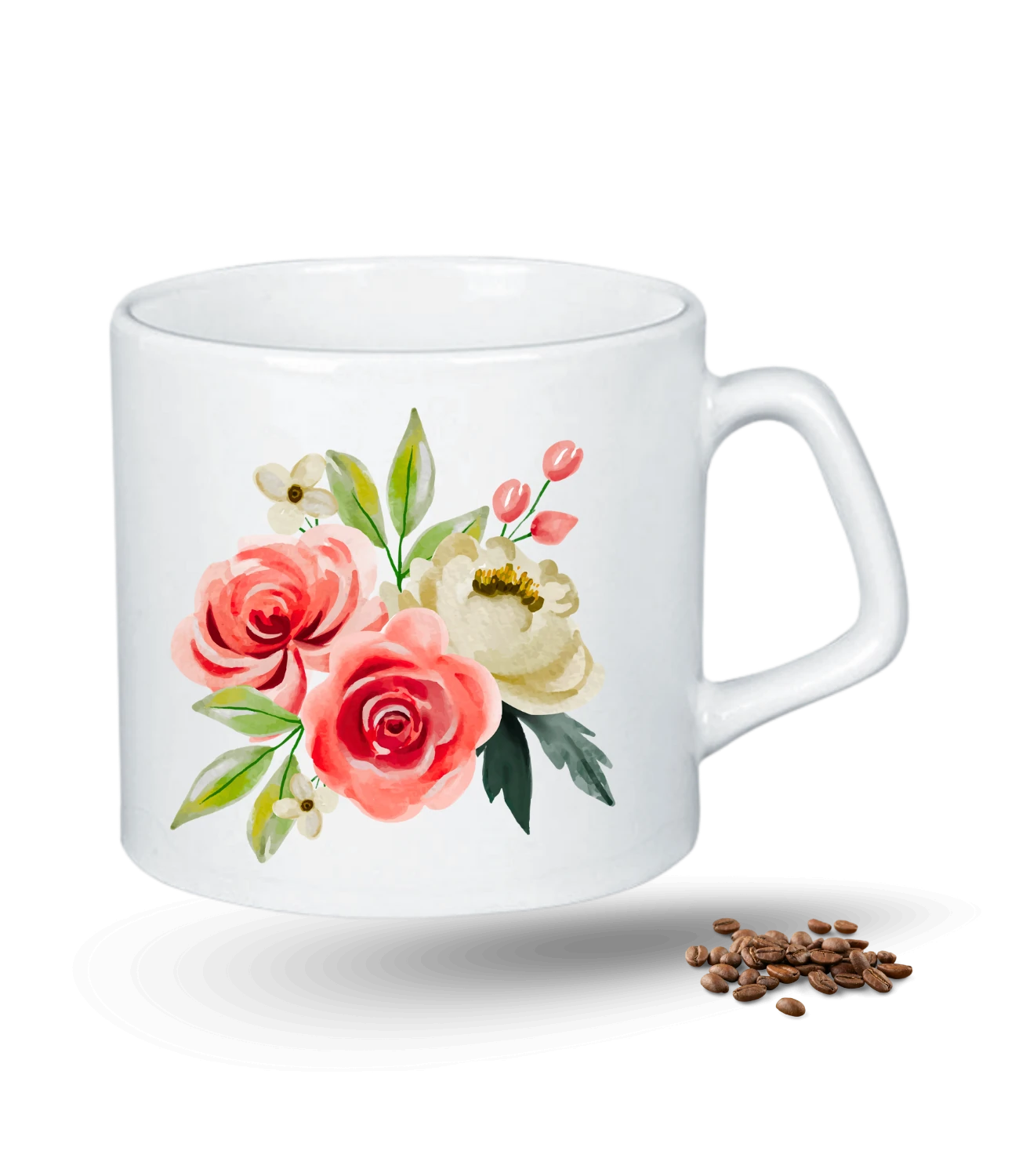 Sevgi Temalı Çiçek Buketi Baskılı Porselen Afilli Kupa Bardak