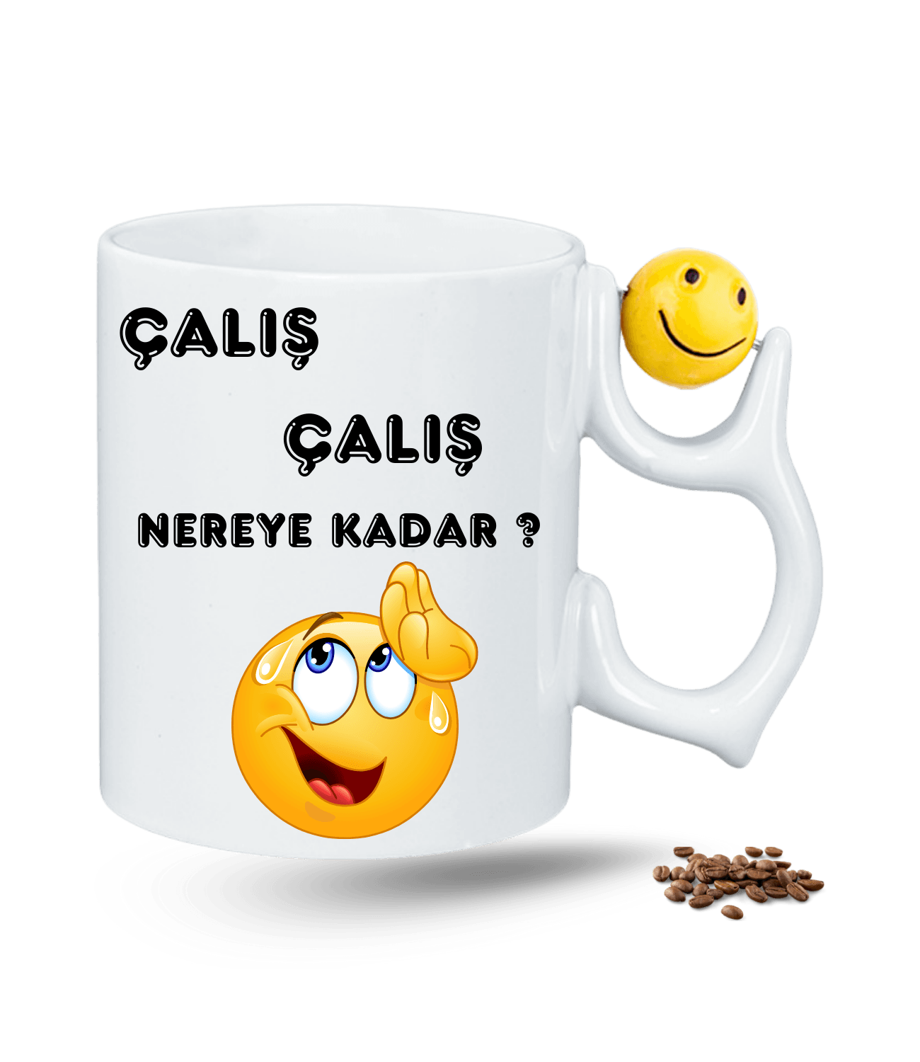 Çalış Çalış Nereye Kadar Baskılı Emoji Dönen Toplu Kupa Bardak Çay Kahve Fincanı