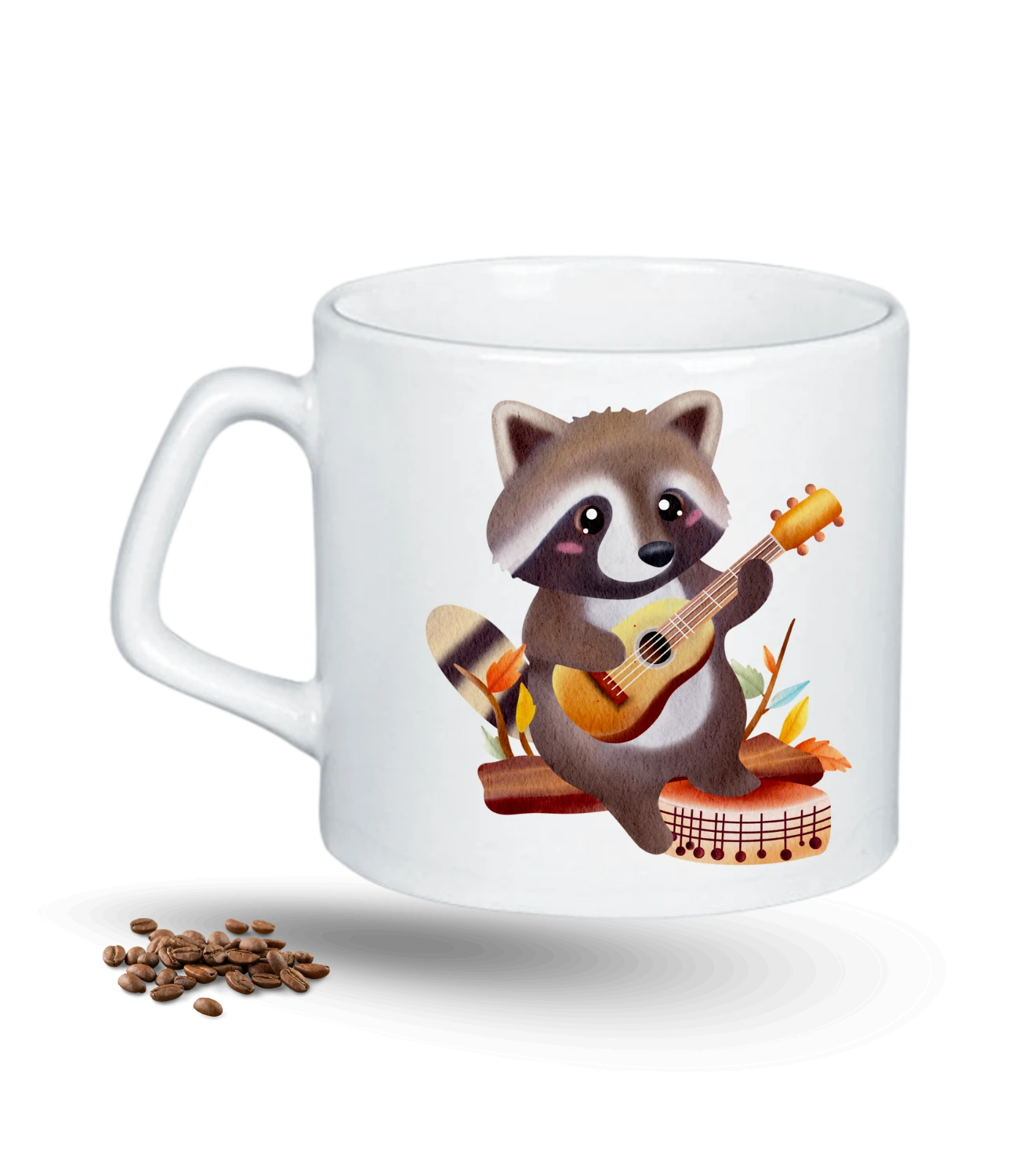 Gitar Çalan Cute Rakun Baskılı Porselen Afilli Kupa Bardak