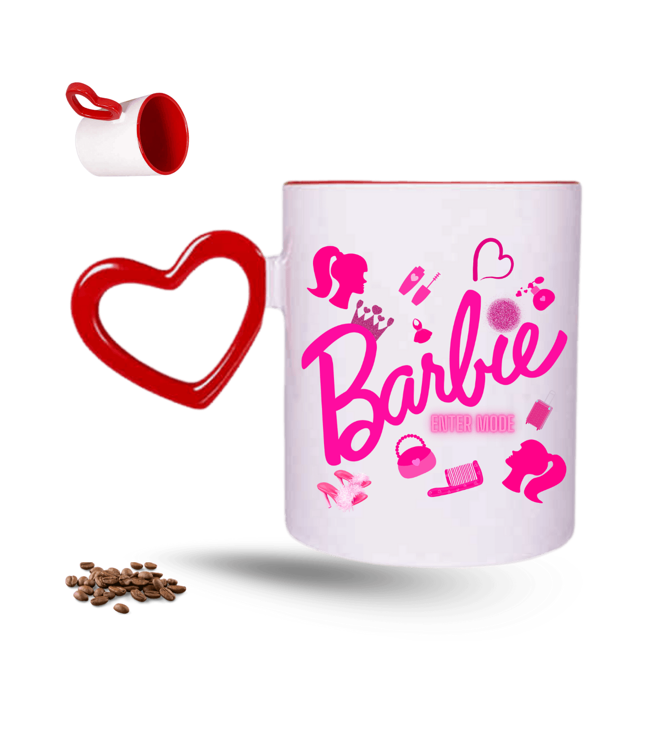 Enter Mode Barbies Baskılı Kırmızı Kalpli Porselen Kupa Bardak