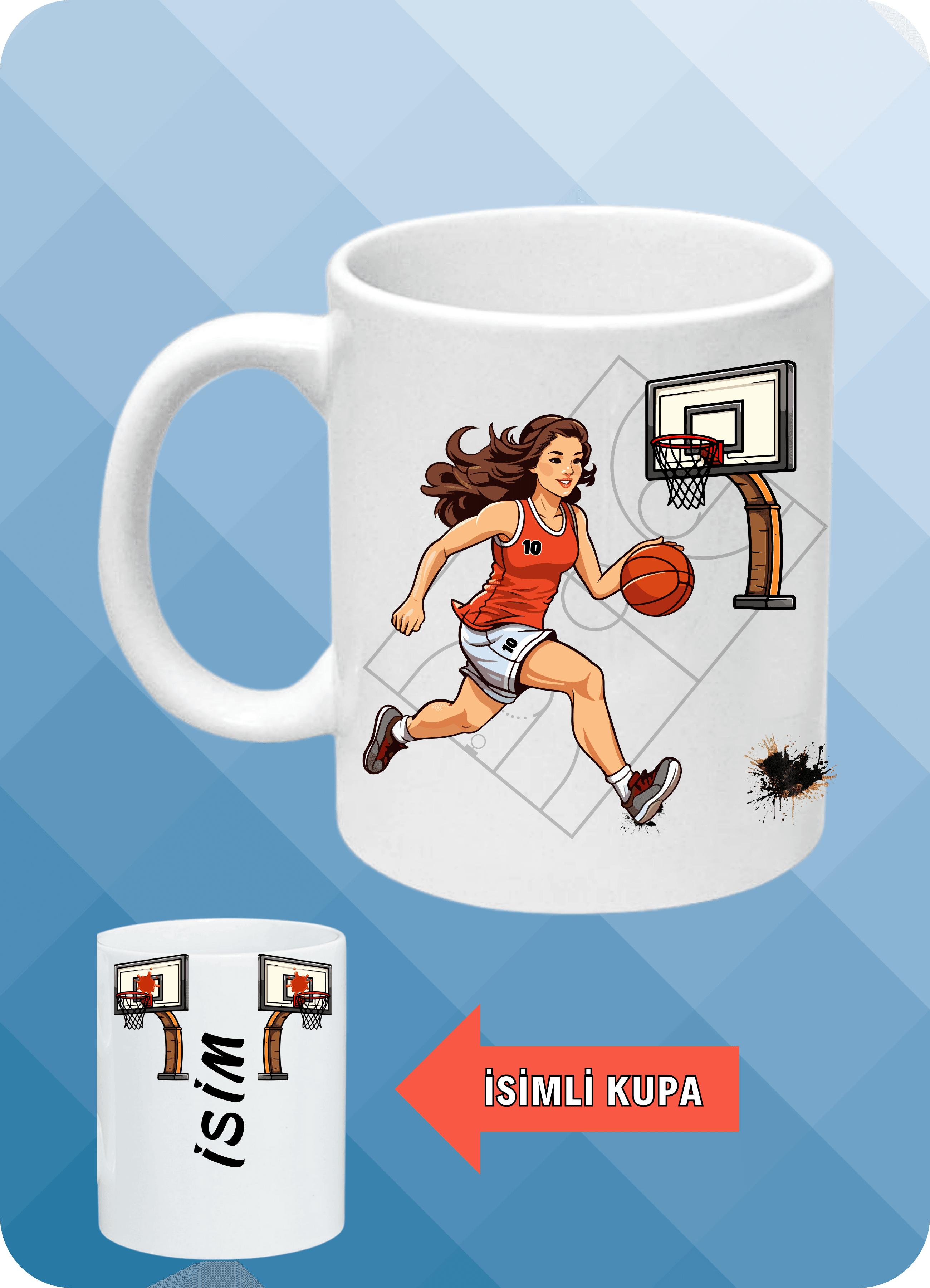 Basketbol Temalı Kadın Basketbolcu Baskılı Basket Sever Kupa Bardak Çay Kahve Fincanı-1