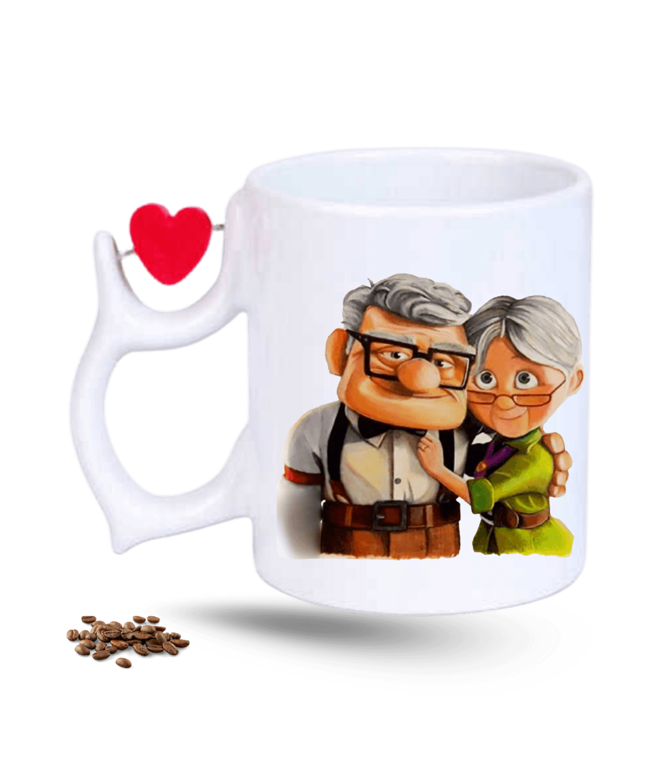 Yukarı Bak Yaşlı Çift Carl and Ellie Baskılı Porselen Dönen Kalp Figürlü Kupa Bardak