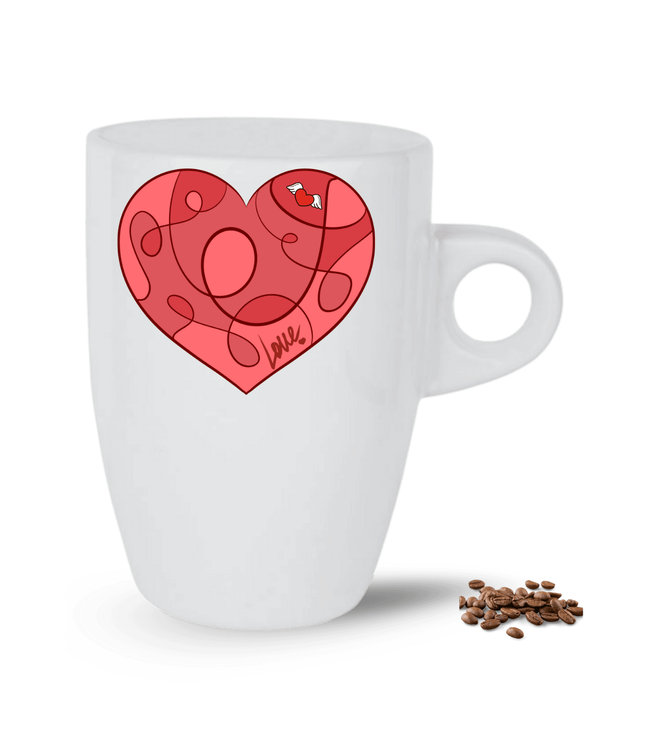 Aşk Temalı Kalpli Love Baskılı Porselen Latte Kupa Bardak