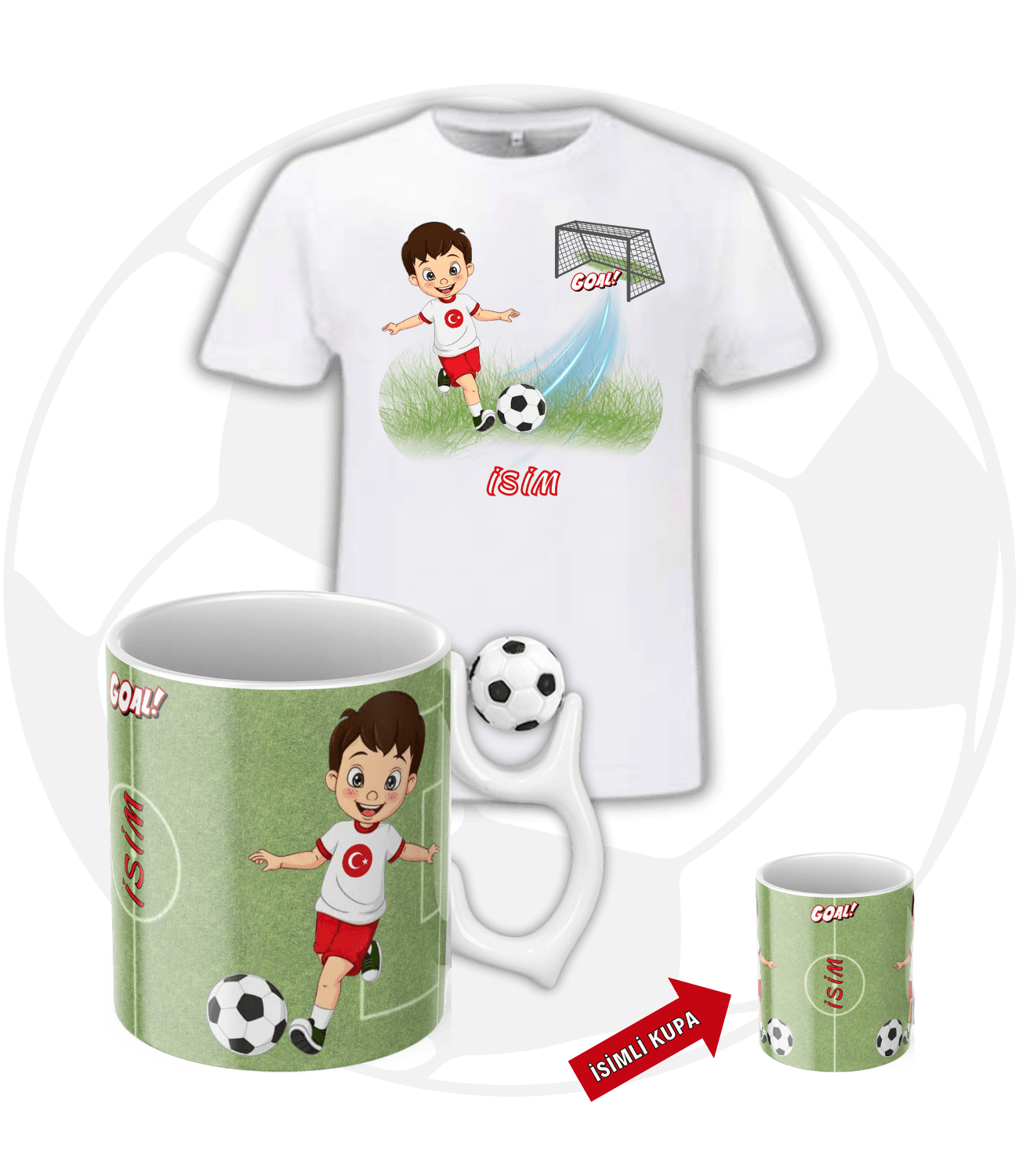 Milli Takım Forma Oyunculu Futbol Toplu Kupa + Baskılı Pamuklu Tişört Kombin