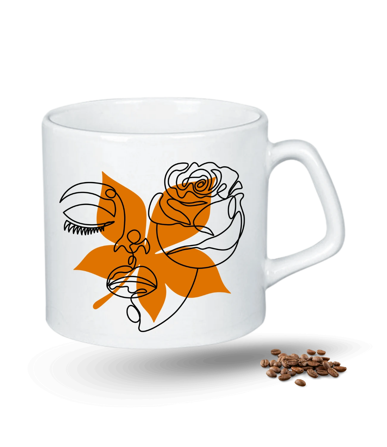 Sluet Temalı Çiçekli Kız Baskılı Porselen Afilli Kupa Bardak