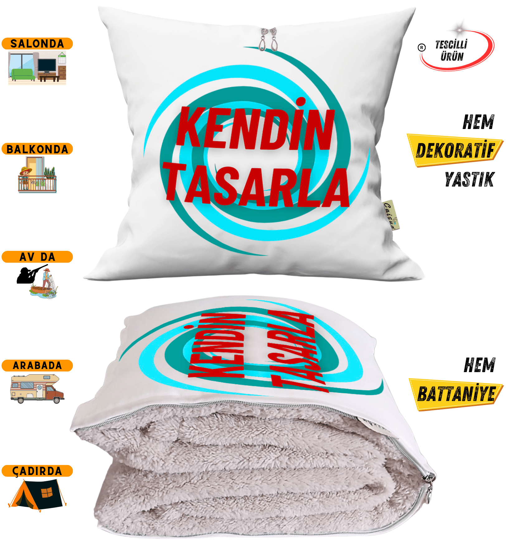 Kişiye Özel Baskılı Dekoratif Tv Battaniyeli Opsiyonel Yastık Kırlent 2 in 1 Battaniye